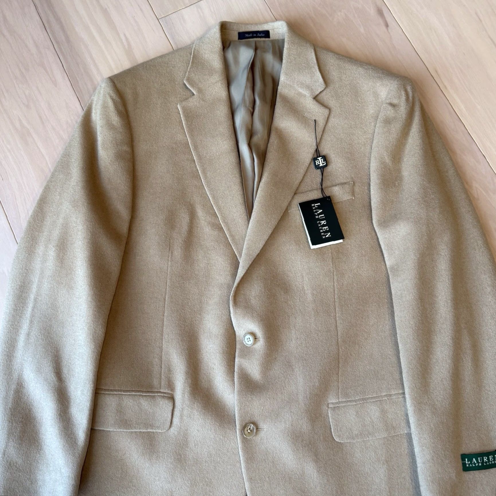 Ralph Lauren VINTAGE Lauren Ralph Lauren Blazer 42L Beige Camel Hair NWT Wool Lining Button Logo Zipper Mens Classic Mid-Length Overcoat, Beige, 42L, Blazer Size 42R - 5 Thumbnail