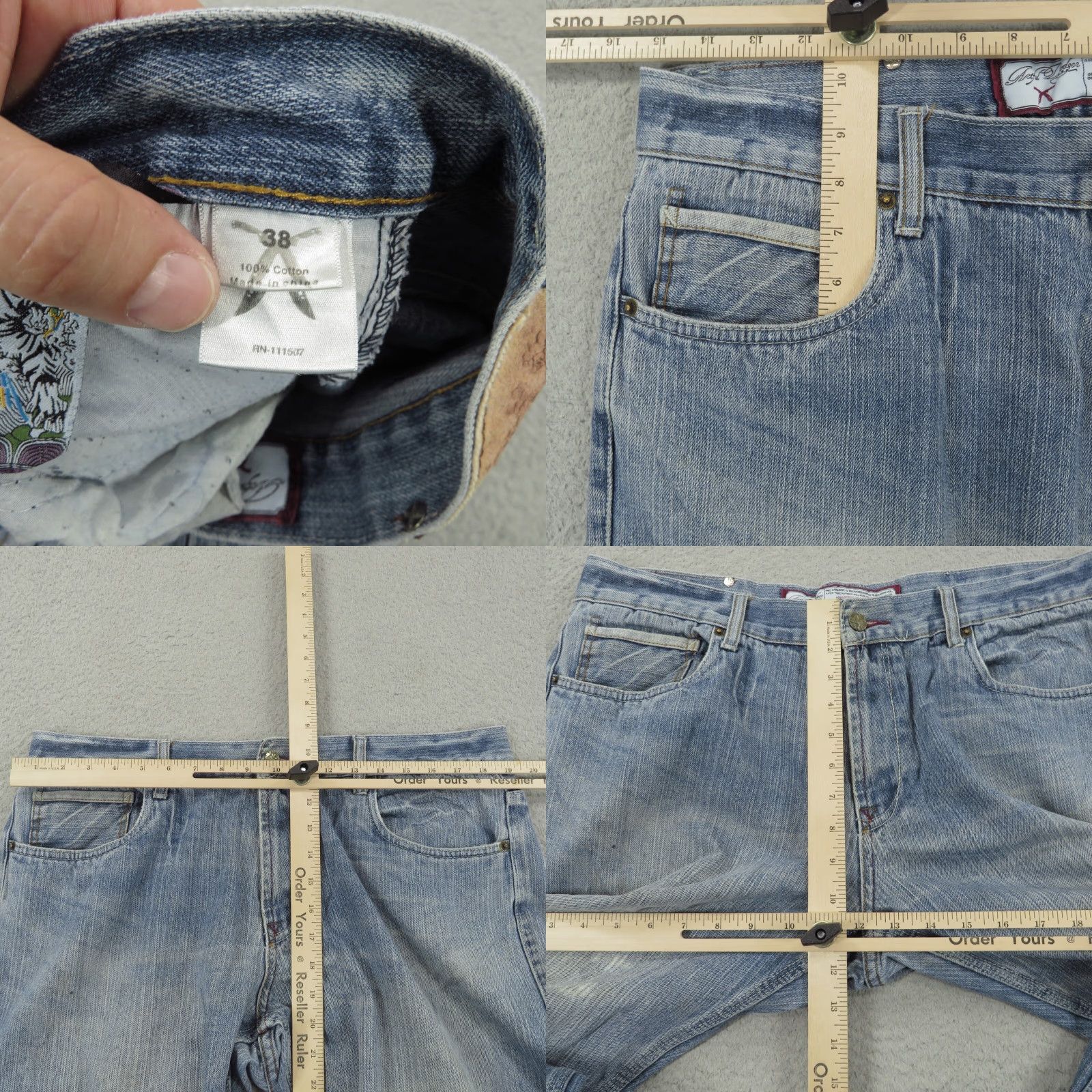 Vintage VINTAGE Artful Dodger Jeans Mens 38 Baggy Grunge Skater Embroidered 10 Leg Opening Pipes Denim 5-Pocket Design Blue Cotton Size US 38 / EU 54 - 9 Thumbnail