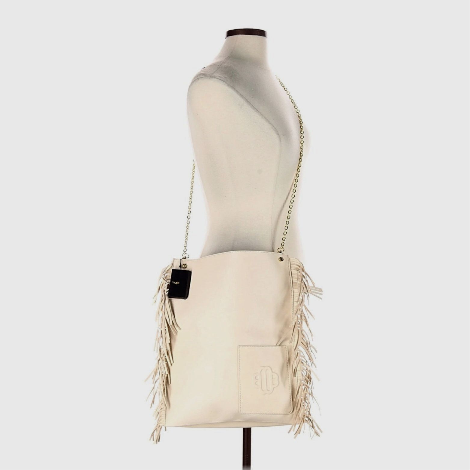 Maje Maje Clover Fringed Leather Bag Vanilla Ecru 14.5" x 12" Size ONE SIZE - 2 Thumbnail