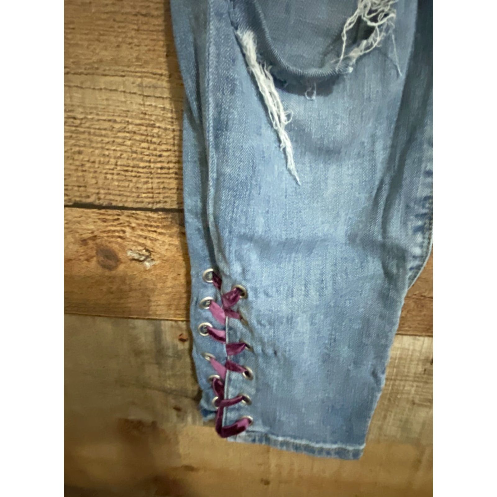 Vintage VINTAGE Ladies 6 Kaari Blue Girlfriend Ankle Jeans Lace Up Distressed Size 28" / US 6 / IT 42 - 2 Thumbnail