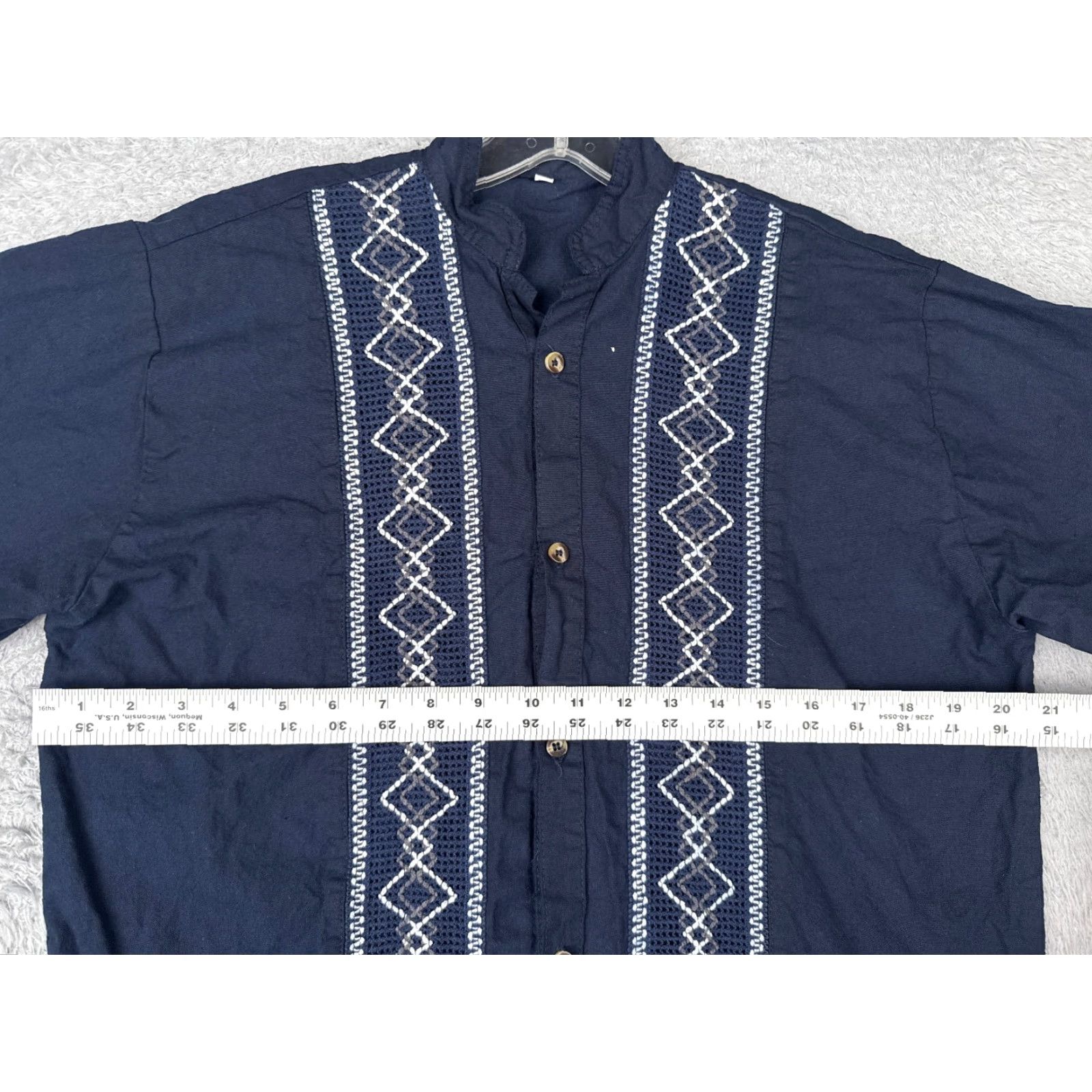 Vintage Guayaberas Shirt Mens Adult Small CH Blue White Cotton Blend Short Sleeve Pocket Embroidered Aloha Beach Hawaiian Vacation Resort Size US M / EU 48-50 / 2 - 7 Thumbnail