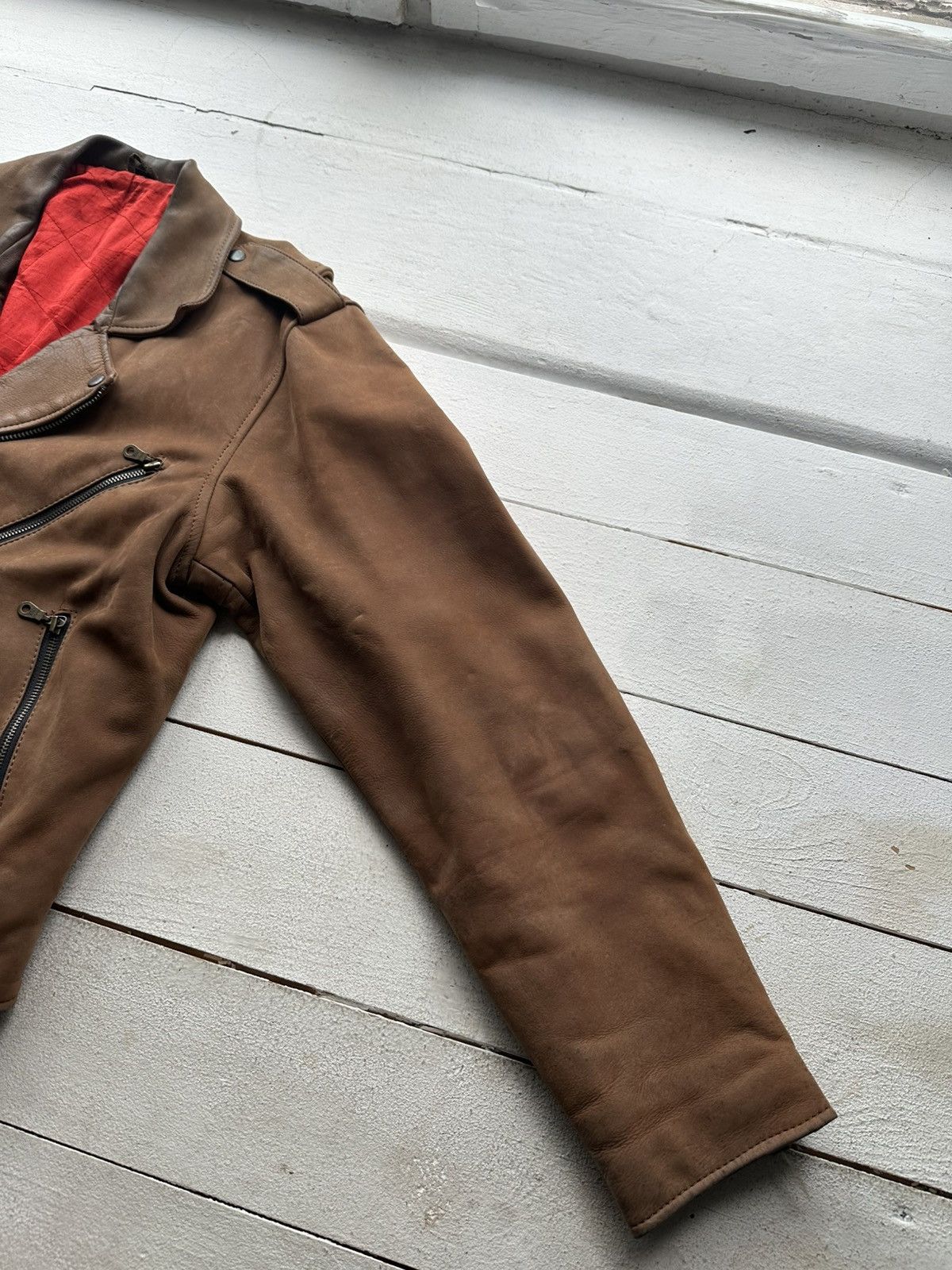 Other 🚨VNTG LEATHER JACKET AVANT GARDE ASYMMETRICAL BROWN MOTO Size US XL / EU 56 / 4 - 5 Thumbnail