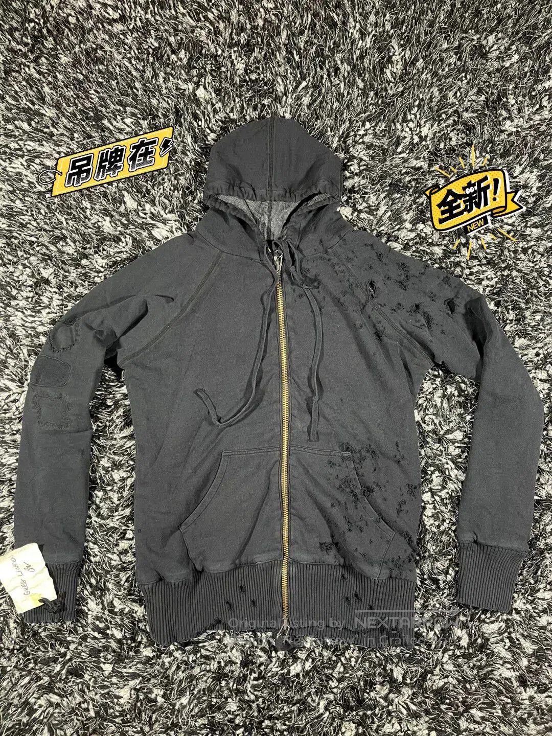 Greg Lauren greg lauren black destroyed zip front hoodie. Size US S / EU 44-46 / 1 - 1 Thumbnail