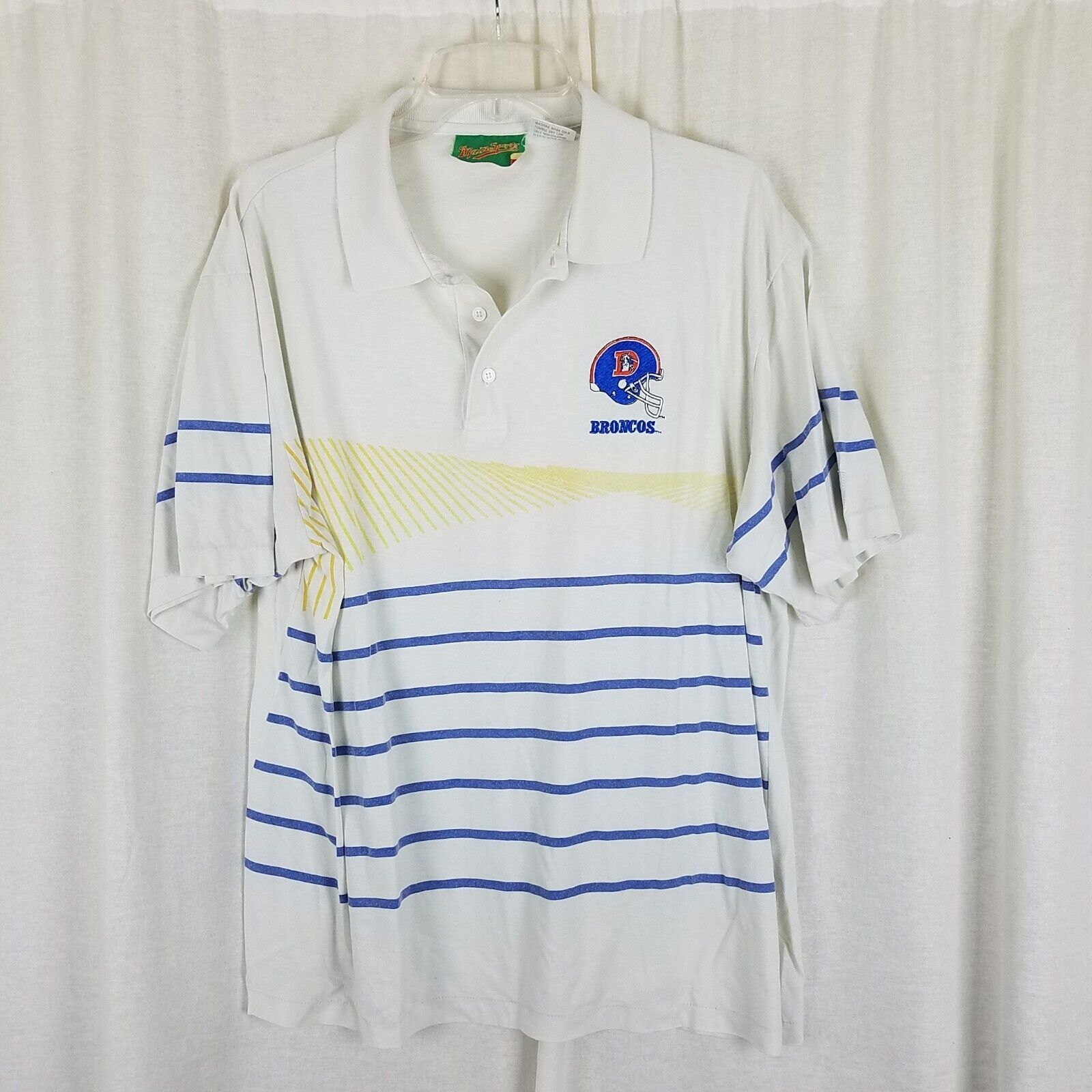 Vintage Vtg Main Sports Denver Broncos Stripe Polo Shirt Helmet Logo Size US L / EU 52-54 / 3 - 1 Thumbnail