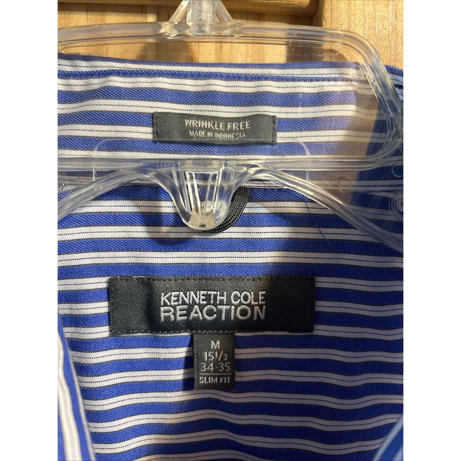 Kenneth Cole Kenneth Cole Reaction Shirt Mens 15.5 34/35 Slim Blue Stripe Size US M / EU 48-50 / 2 - 3 Thumbnail