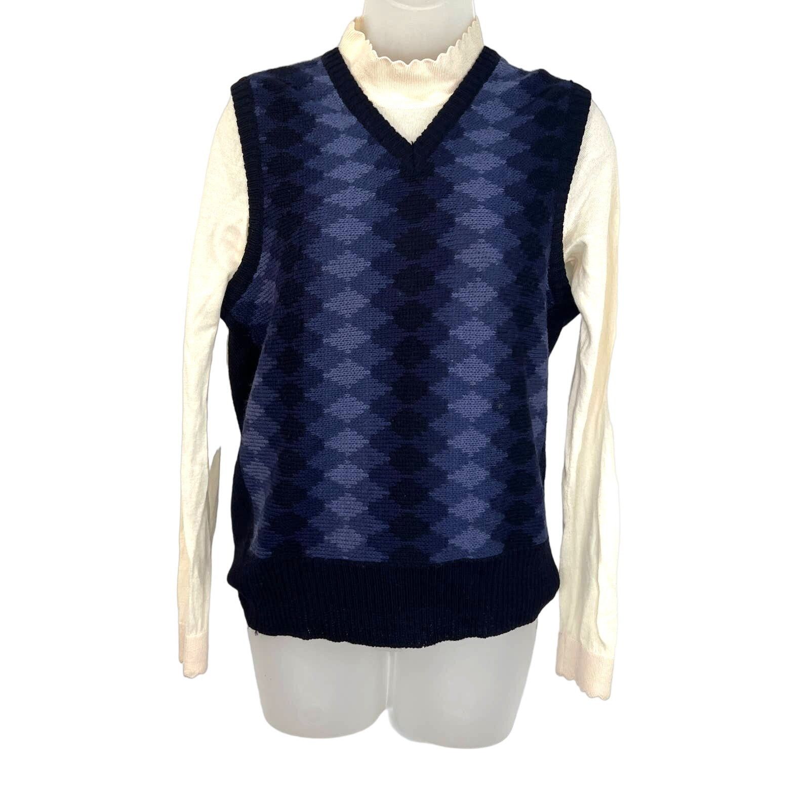 Vintage Vintage Sweater Vest Unisex Navy Blue Wool Blend Stripe Size S / US 4 / IT 40 - 1 Thumbnail
