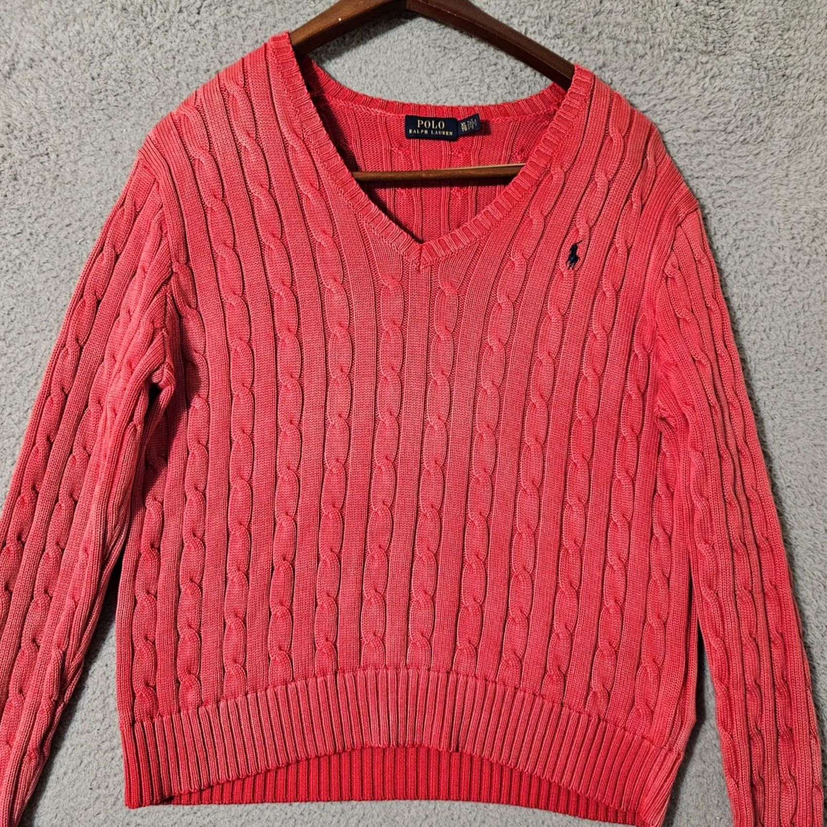 Polo Ralph Lauren Polo Ralph Lauren Women's Cropped Red Cable Knit Crewneck Sweater XL Red Crewneck Pullover Size XL / US 12-14 / IT 48-50 - 3 Thumbnail