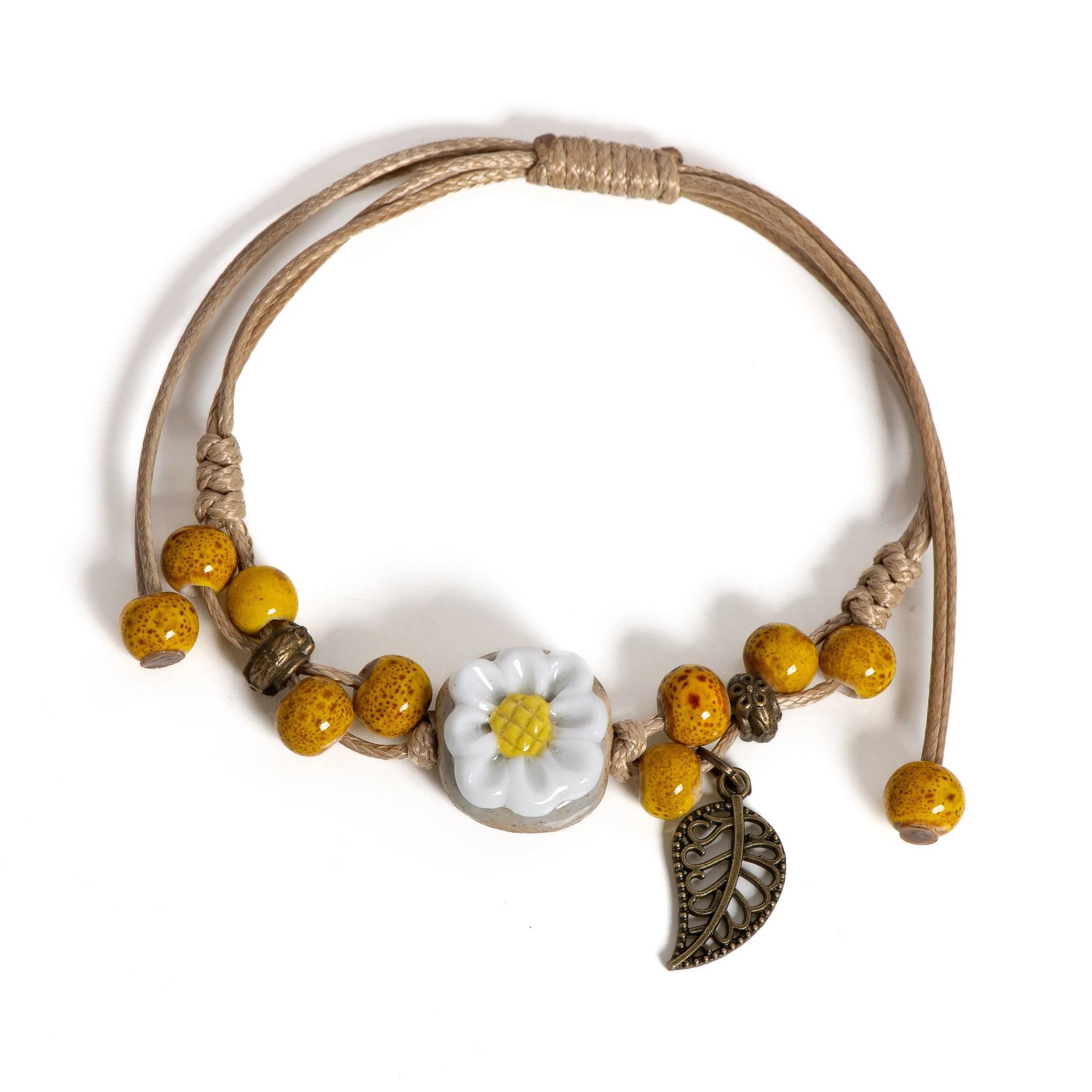 Handmade Sunflower Leaf Ceramic Bracelet Jewelry Gift For Her Size ONE SIZE - 3 Thumbnail