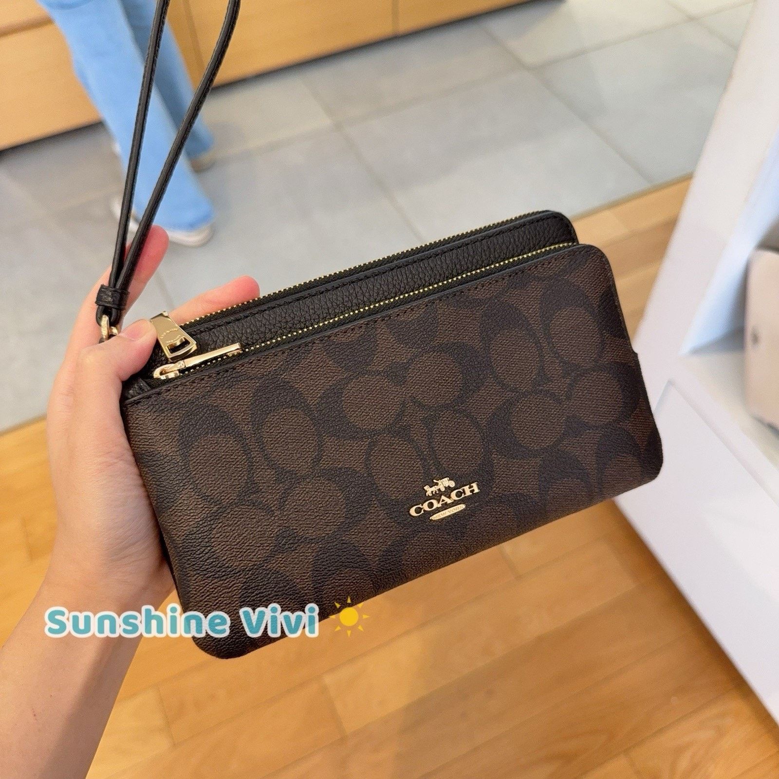 Coach NWT Coach Double Zip Wallet Wristlet CX161 Gold/Walnut/Black Size ONE SIZE - 1 Thumbnail