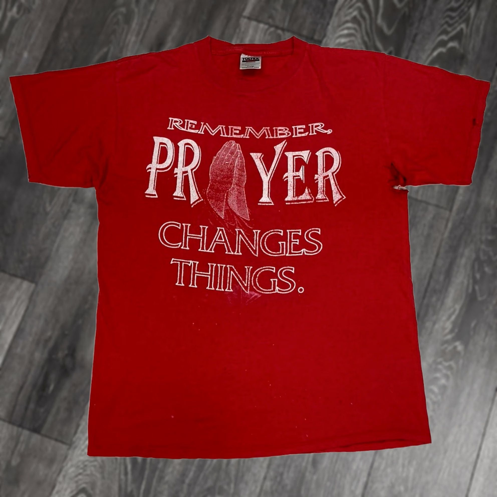 Tultex VINTAGE Prayer Changes Things T-shirt Men XL Red 90s Size US XL / EU 56 / 4 - 1 Thumbnail