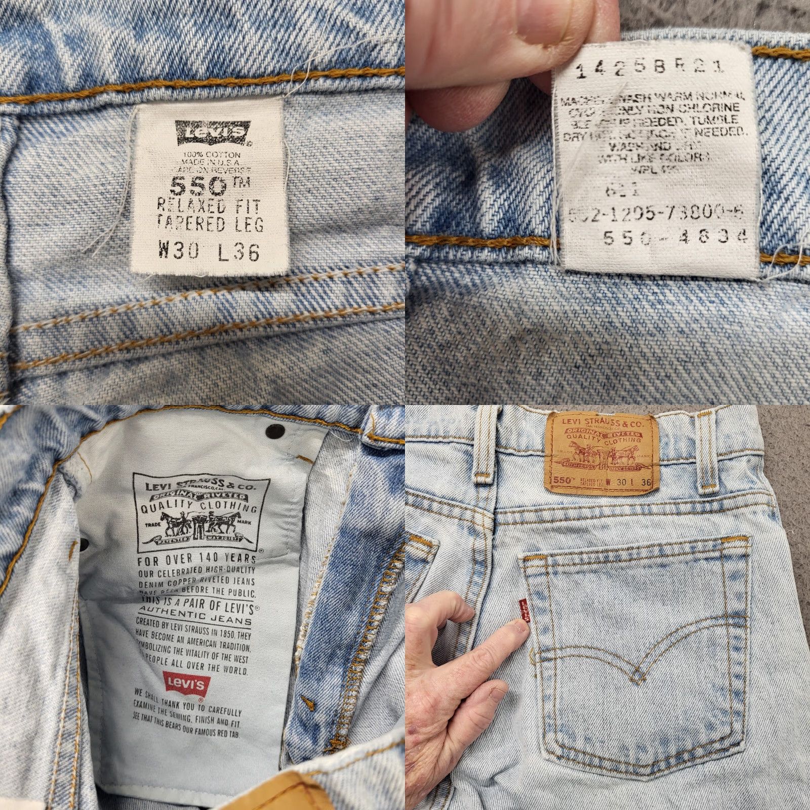 Levi's VINTAGE Levi’s 550 Jeans Men’s 30x36 Blue Denim USA 1995 Flaw* Leather Logo Embroidered 5-Pocket Regular Straight Jeans Mens Size US 30 / EU 46 - 9 Thumbnail