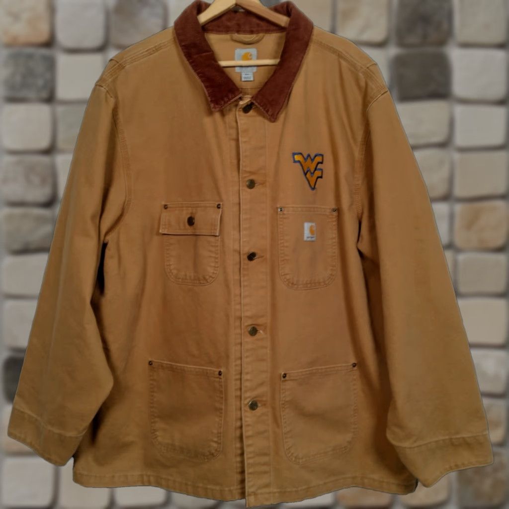 Carhartt VINTAGE Carhartt Chore Jacket WVU Mountaineers 2XL Brown Duck Canvas Work Coat Mens Size US XXL / EU 58 / 5 - 1 Thumbnail