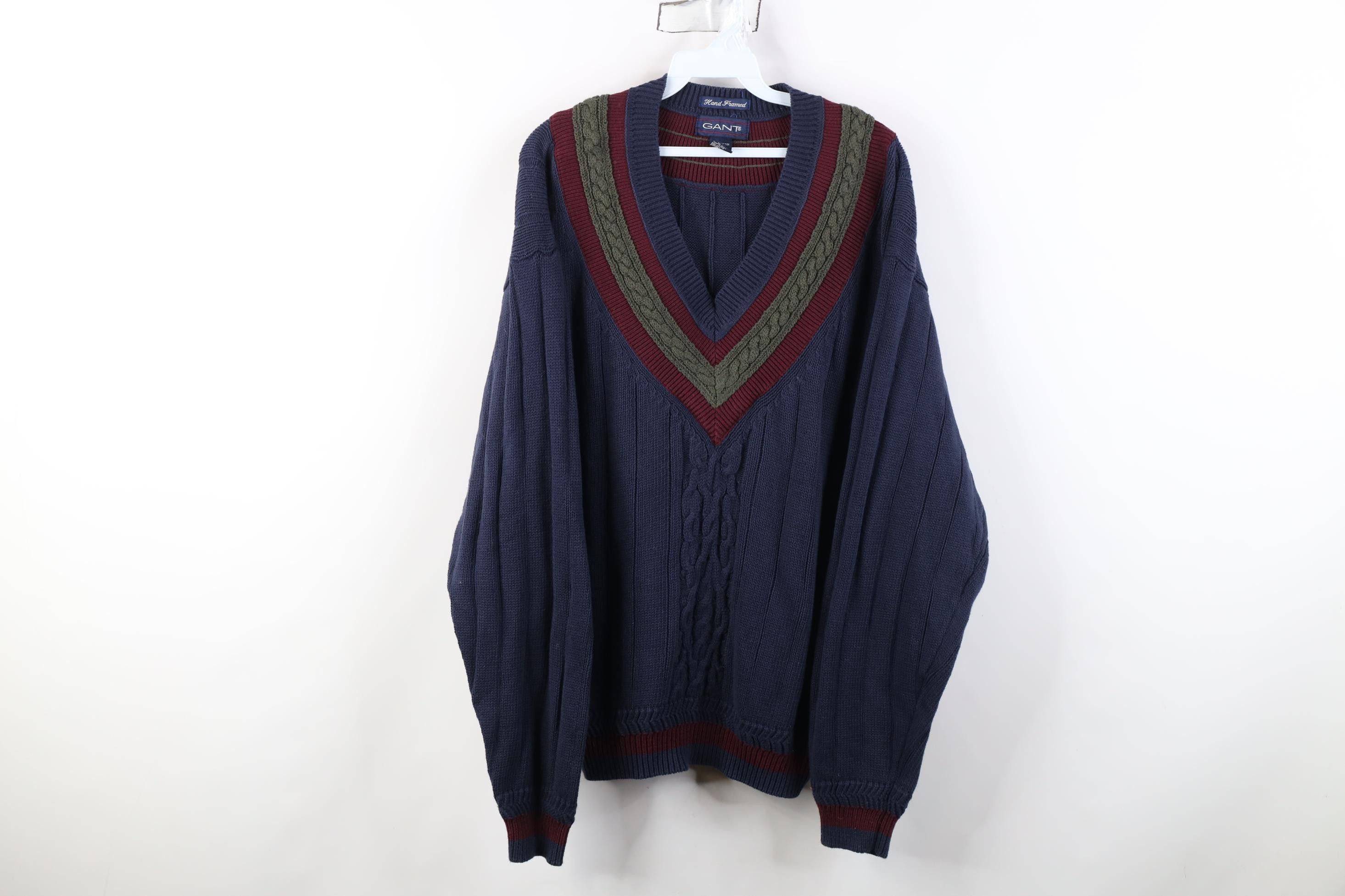 Vintage Vintage 90s Dapper Framed Cotton Ribbed Knit V-Neck Sweater Size US L / EU 52-54 / 3 - 1 Thumbnail