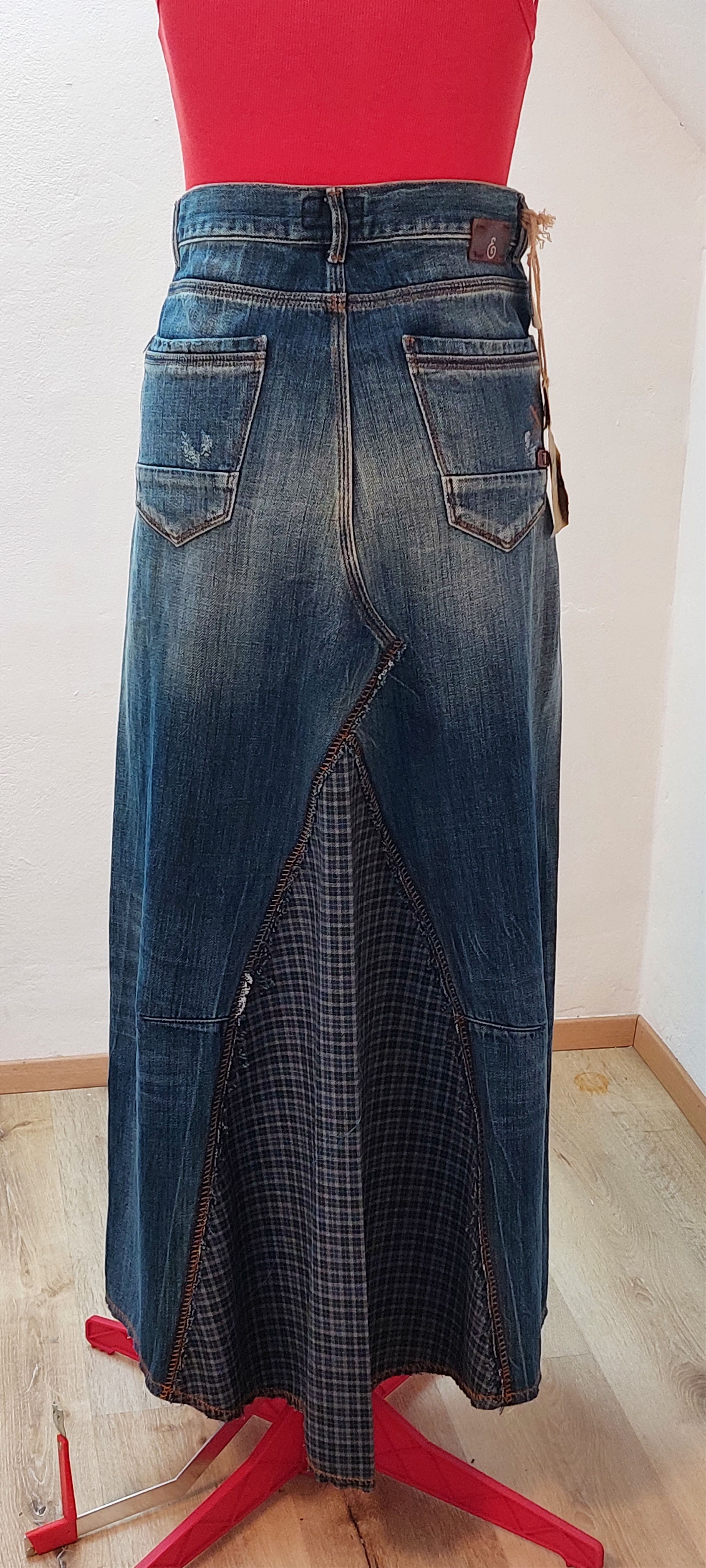 Vintage Y2K Reconstructed Denim Maxi Skirt 31" Size 31" - 7 Thumbnail