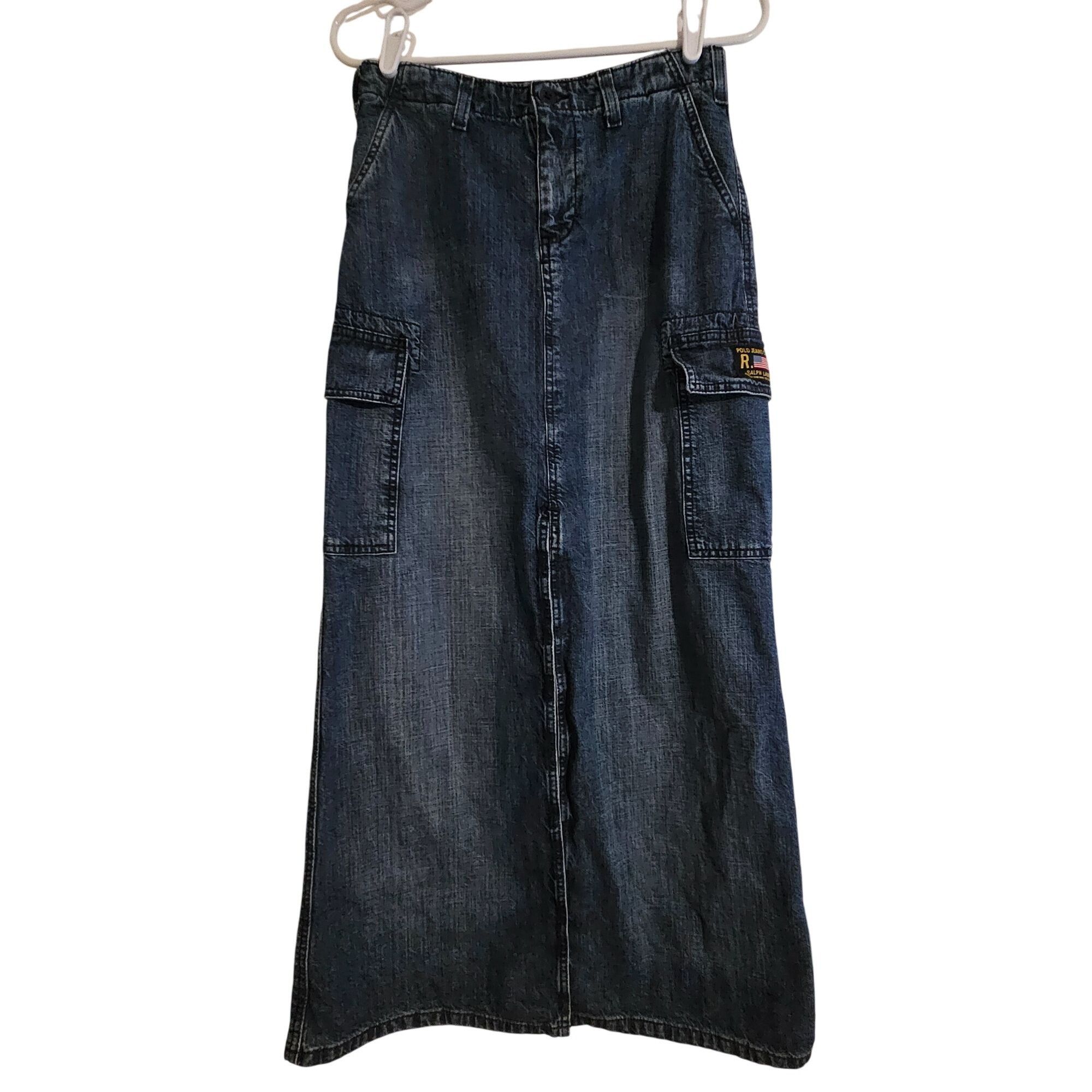 Ralph Lauren Polo Jeans Co Indigo Cotton Midi Cargo Skirt Trendy 2 Preppy Size 26" / US 2 / IT 38 - 2 Thumbnail