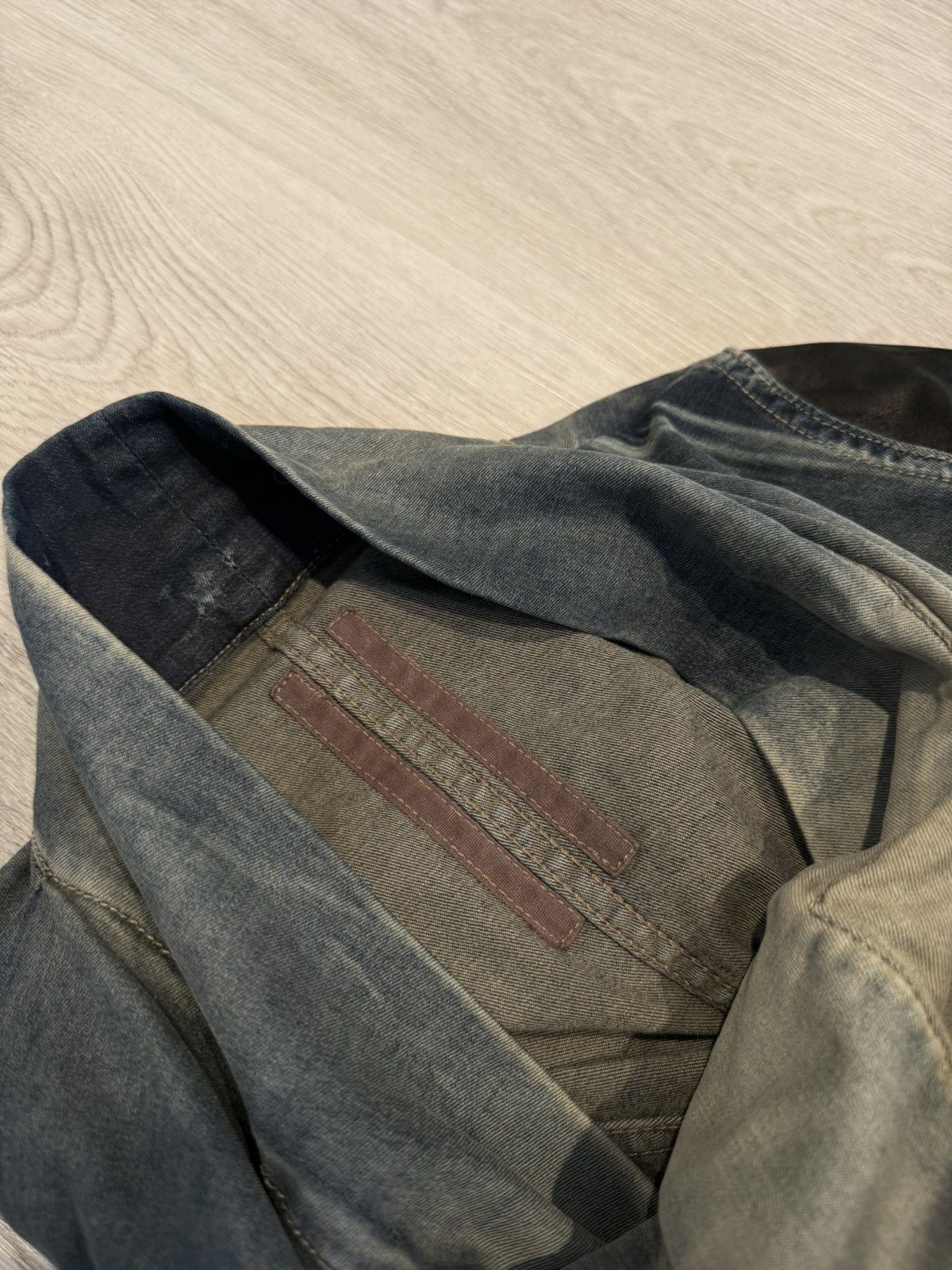 Rick Owens Drkshdw s/s 2015 leather sleeve hustler denim jacket!! Size US S / EU 44-46 / 1 - 6 Thumbnail