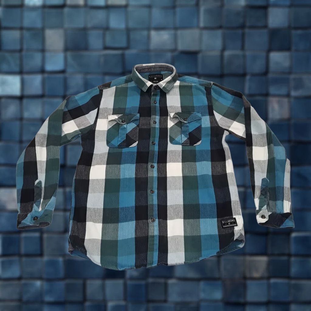 Vintage Billabong Flannel Shirt Unisex Adults M Multicolor Plaid Button-Up Chest Pockets Long Sleeve Cotton Fall Spring Summer Winter 47 In, Men's