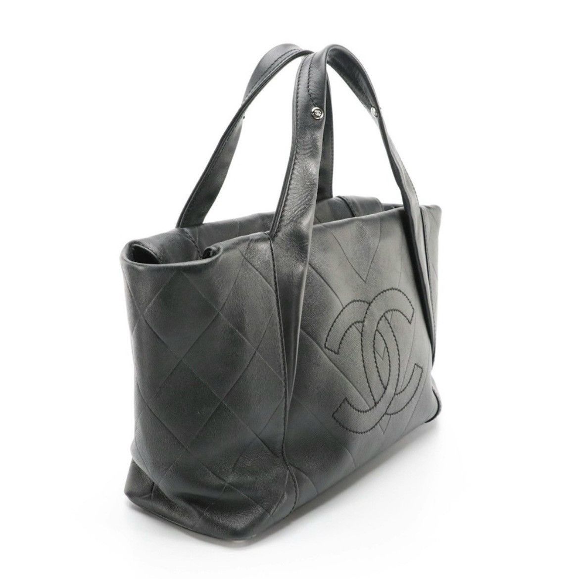 Chanel CC Black Chevron Quilted Leather Tote Bag