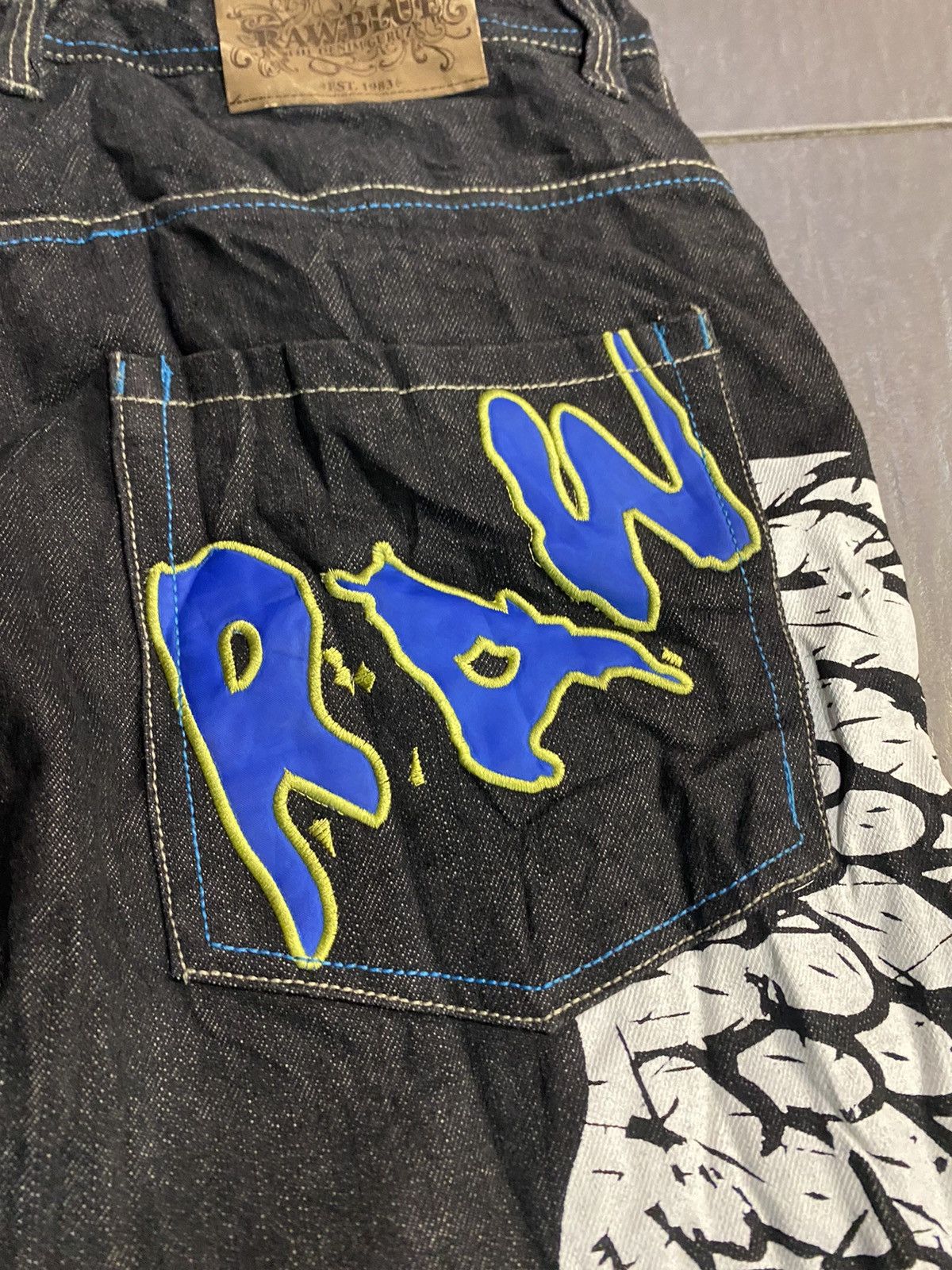 Japanese Brand Skull 💀 Raw blue baggy very rare Size US 37 - 10 Thumbnail