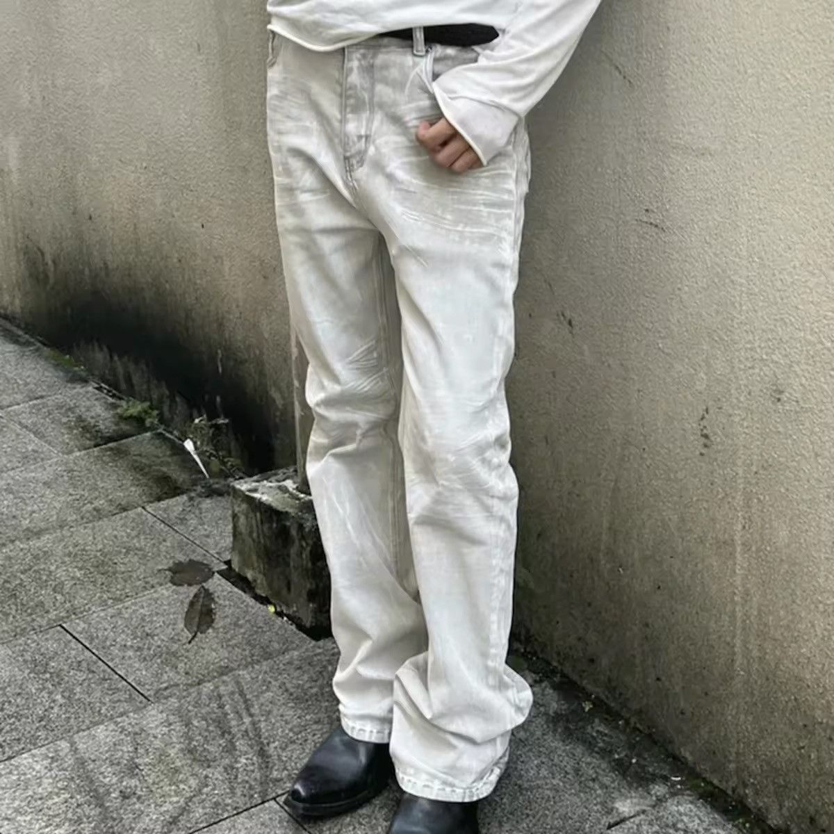 Jean × Vintage Washed Waxed Baggy Bootcut Flare Jeans Size US 33 - 3 Thumbnail