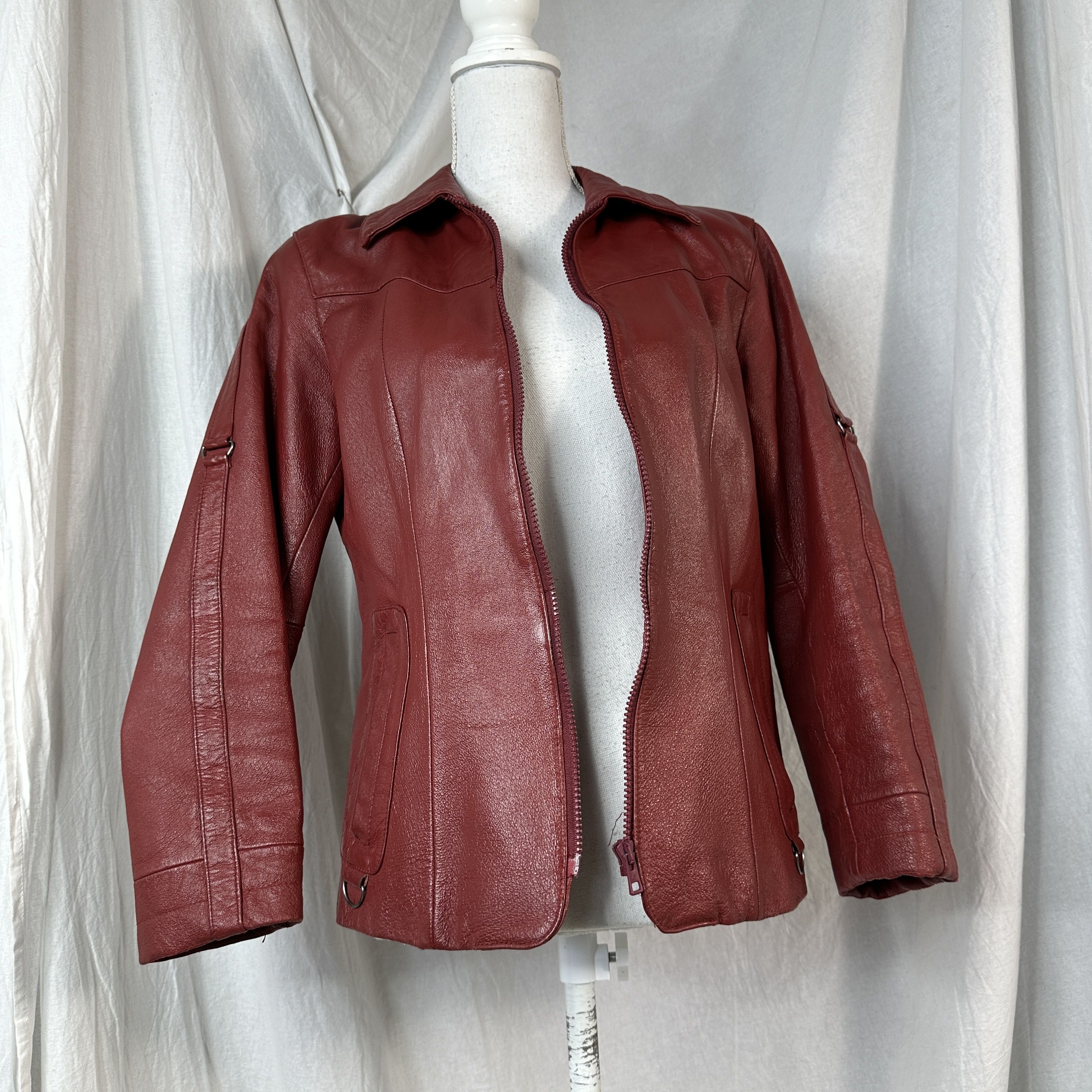 Vintage Vintage Y2K Avant Garde Biker Moto Cherry Red Leather Jacket Size US L / EU 52-54 / 3 - 4 Thumbnail