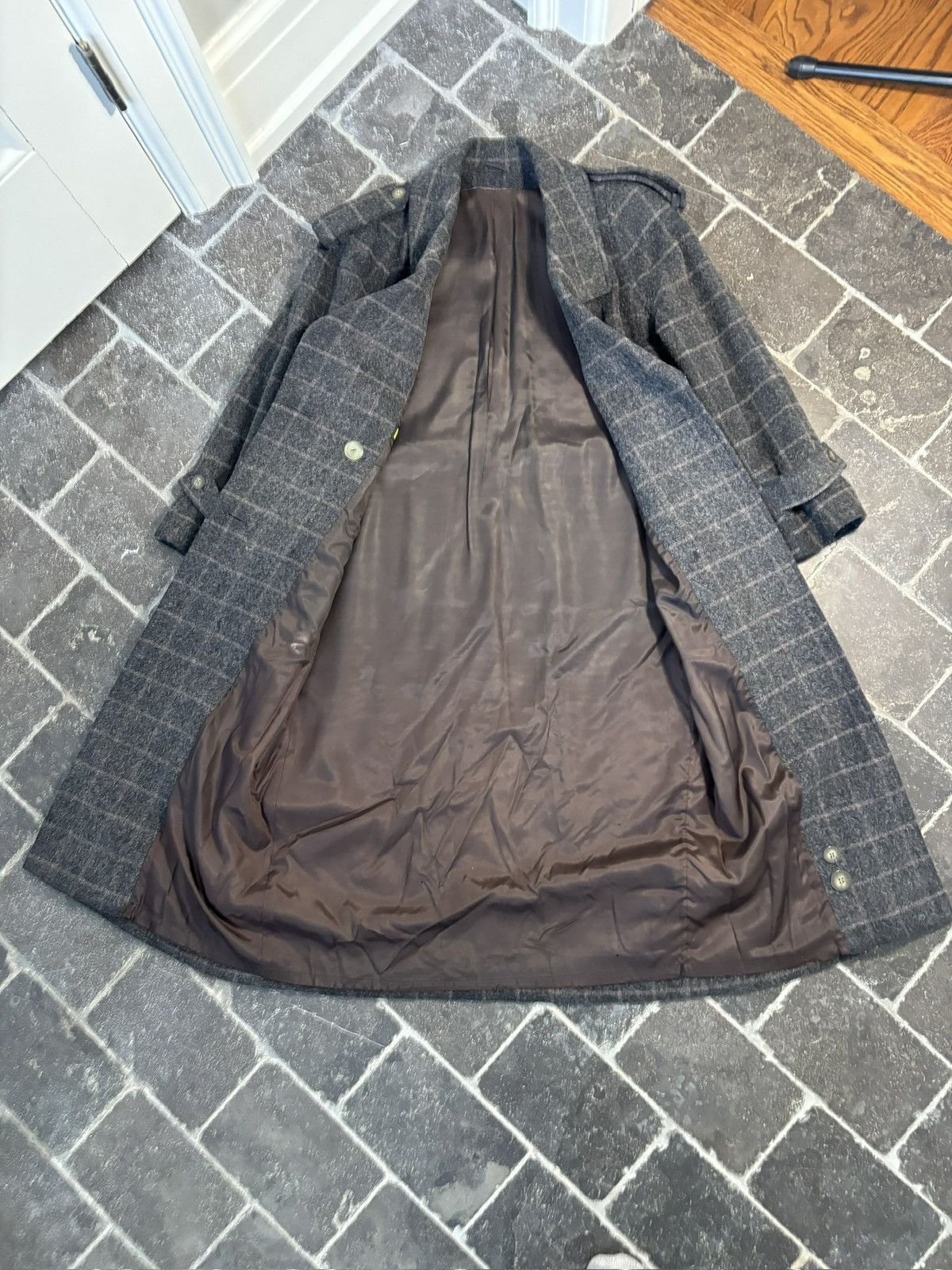 Vintage Vintage Wool Coat Belted Plaid Long Trench Floor Length Grey Size US S / EU 44-46 / 1 - 5 Thumbnail