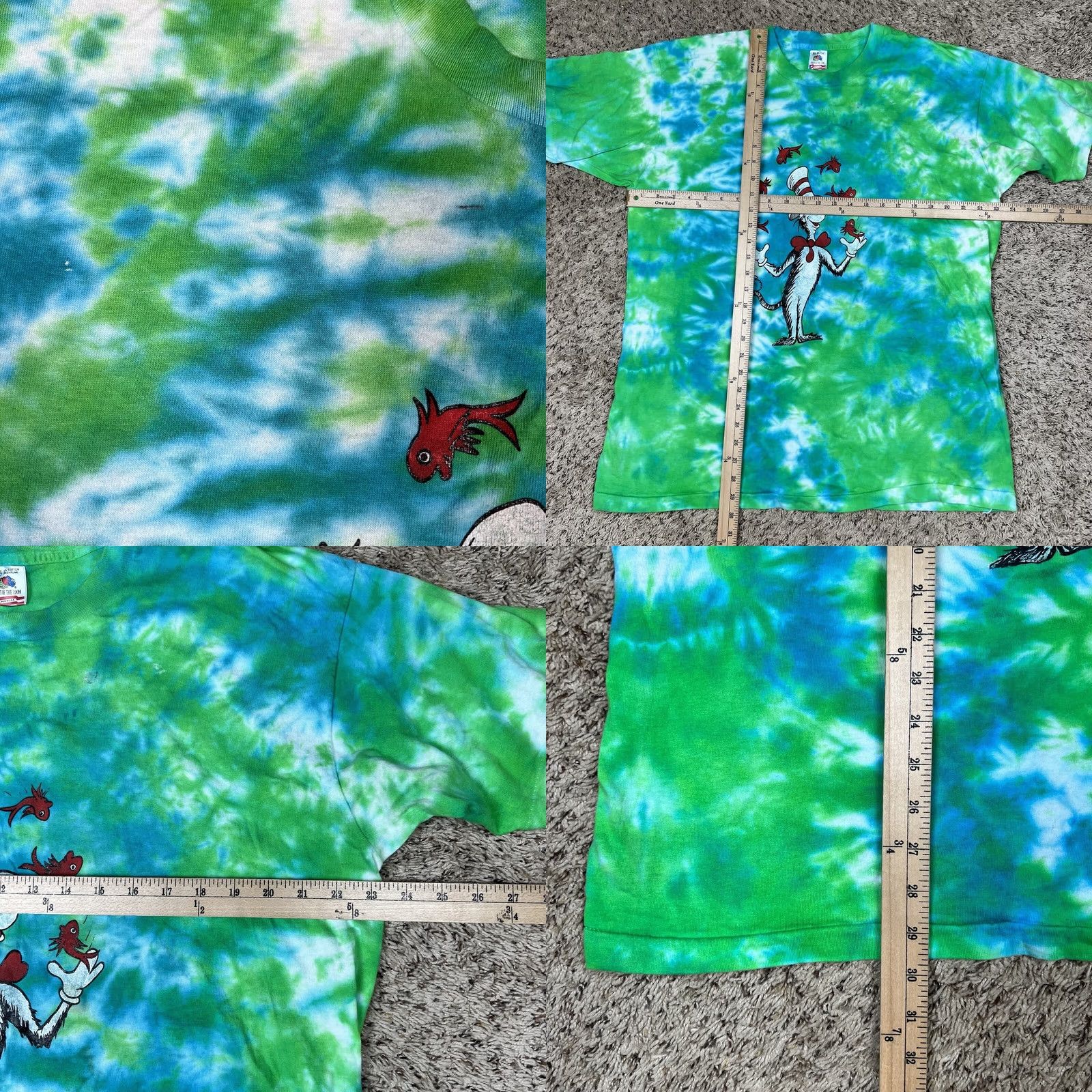 Fruit Of The Loom VINTAGE Dr. Seuss Cat In The Hat T-Shirt Size XL Green Tie Dye Shirt unisex Adults 90s Graphic Print Big Graphic Computer-Readable Size US XL / EU 56 / 4 - 8 Thumbnail