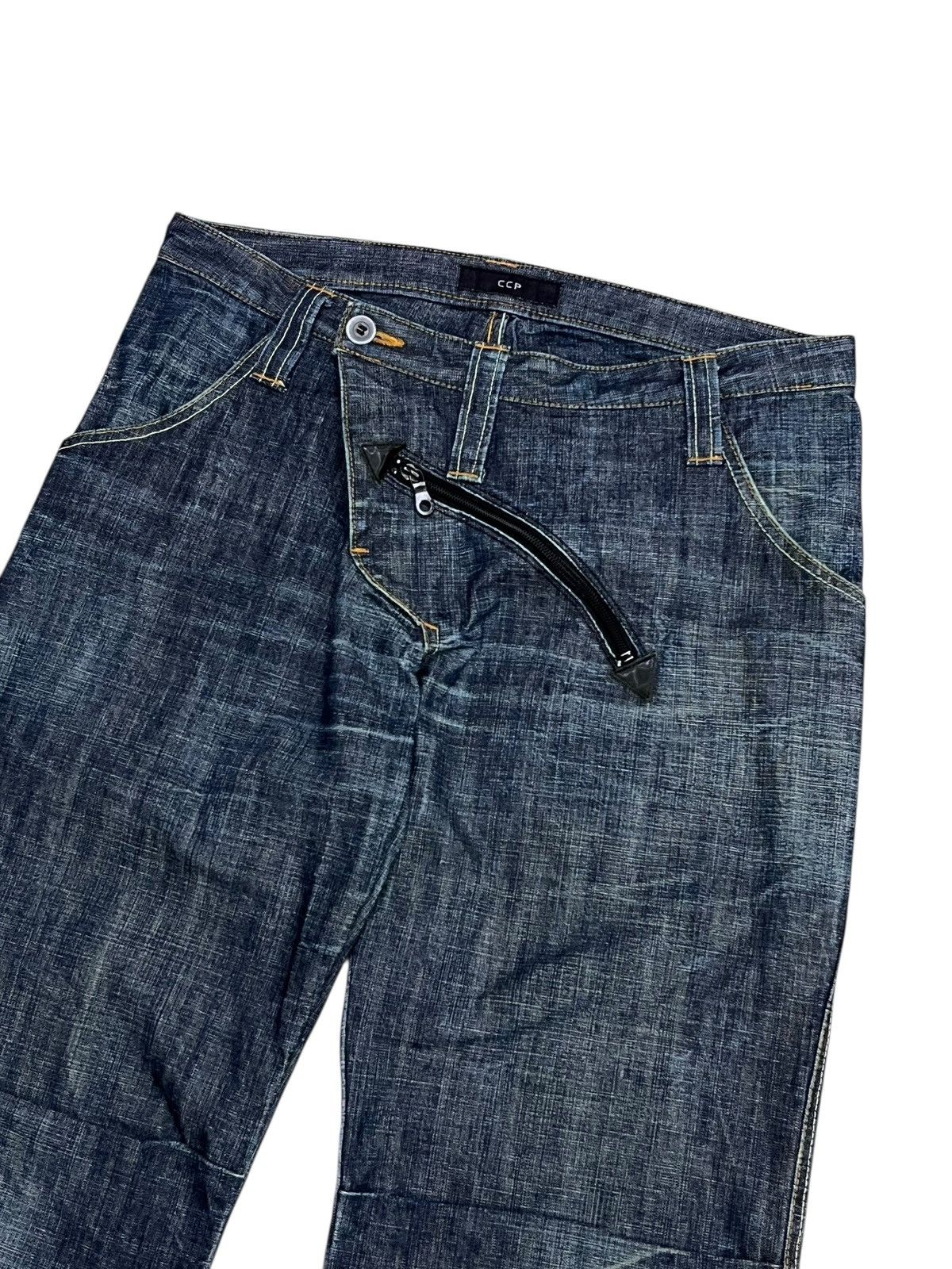 CCP (Crazy Character Print) 🔥 Rare Vintage CCP Japan Denim Slanted Zipper Wide Leg 31” Size US 31 - 3 Thumbnail