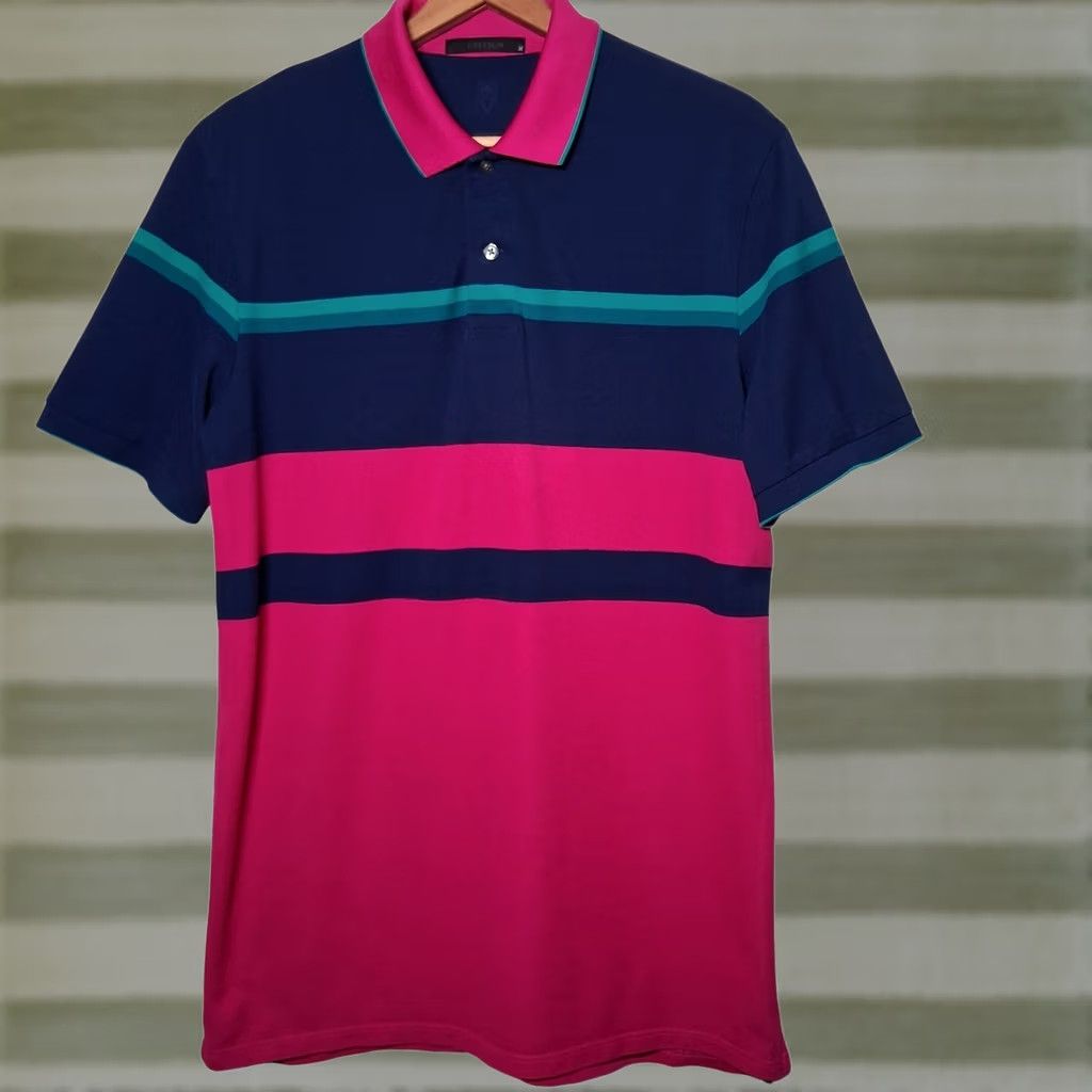 Vintage Greyson Polo Shirt Men M Woven Pima Cotton Blend Pink Blue Striped Golf Golfing Size US M / EU 48-50 / 2 - 1 Thumbnail
