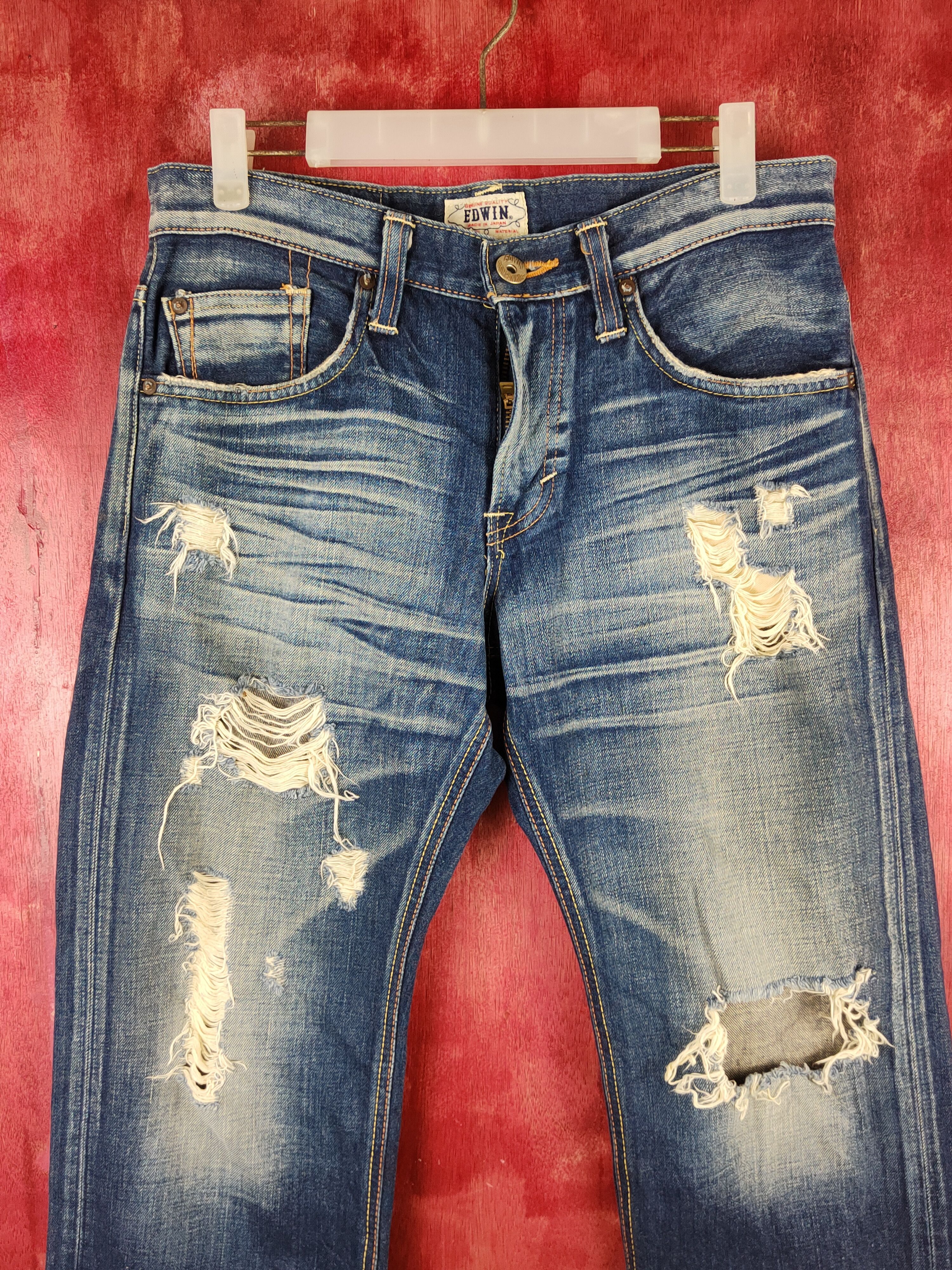 Edwin Edwin Dark faded vtg Distressed ripped jeans Denim #S1485 Size US 31 - 2 Thumbnail