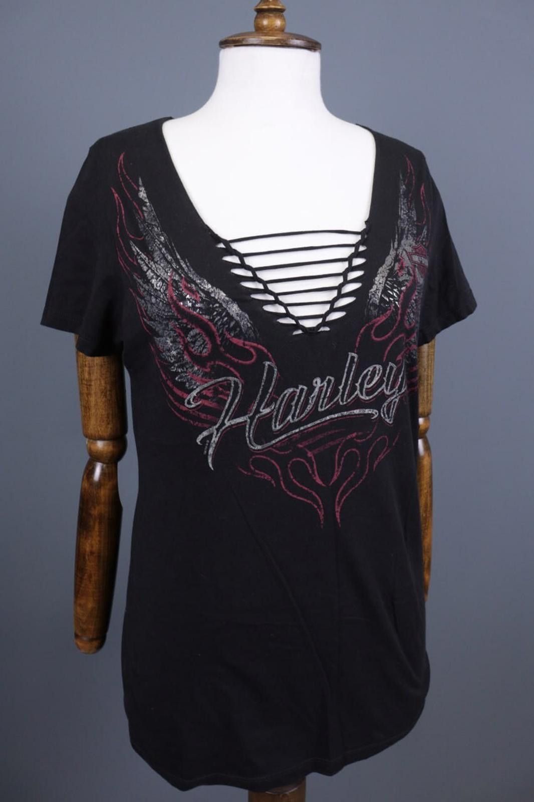 Designer Harley Davidson Black Big Logo Drawstring Top Tunic Shirt Size ONE SIZE - 8 Thumbnail