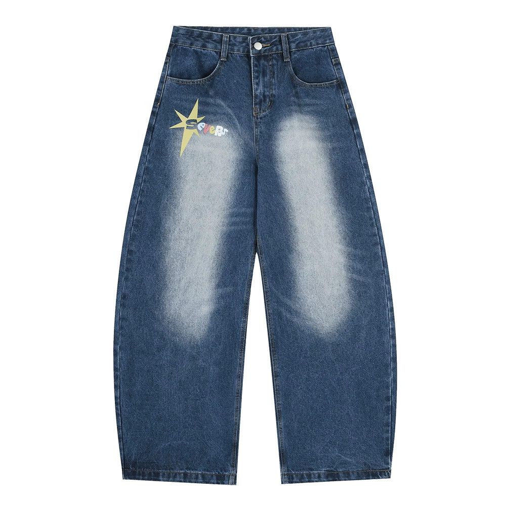 Jean Men's loose washed cartoon letter printed scimitar jeans y2k Size US 32 / EU 48 - 2 Thumbnail