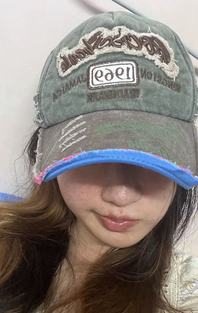 Japanese Brand Y2k retro embroidery distressed damage raw cap hat Size ONE SIZE - 3 Thumbnail
