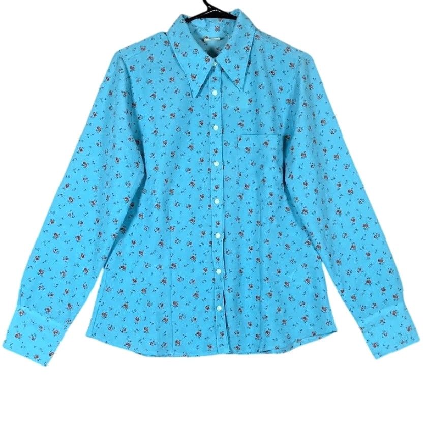 Levi's Levis Shirt Blue Floral Jasper Collared Button-Up Long Sleeve M Women’s Regular Size M Casual Western, Momcore, Basic, Floral, Button-Up, 1940s-Style? Size M / US 6-8 / IT 42-44 - 2 Thumbnail