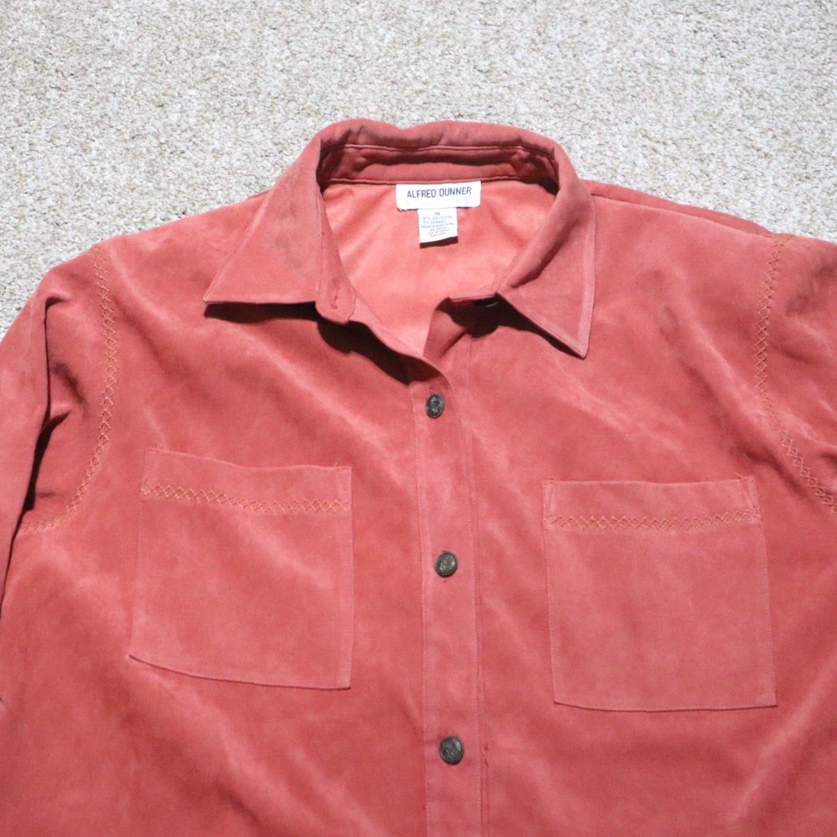 Vintage Alfred Dunner Red Button Up Coat Jacket Women's 10 Long Sleeve Lightweight All Seasons Fall Winter Business Formal Party/Cocktail Womens Size L / US 10 / IT 46 - 2 Thumbnail
