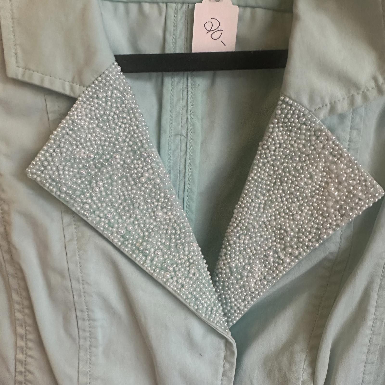 Designer Chic Halogen Mint Green Blazer with Beaded Collar Size S / US 4 / IT 40 - 3 Thumbnail