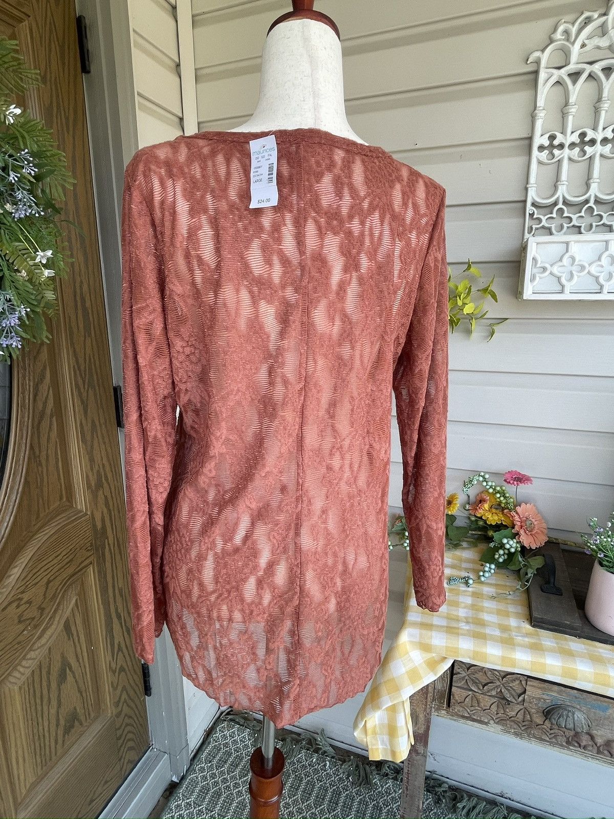 Other Maurices Rust RTV 24/7 Long Sleeve Lace Tee Size L / US 10 / IT 46 - 5 Thumbnail