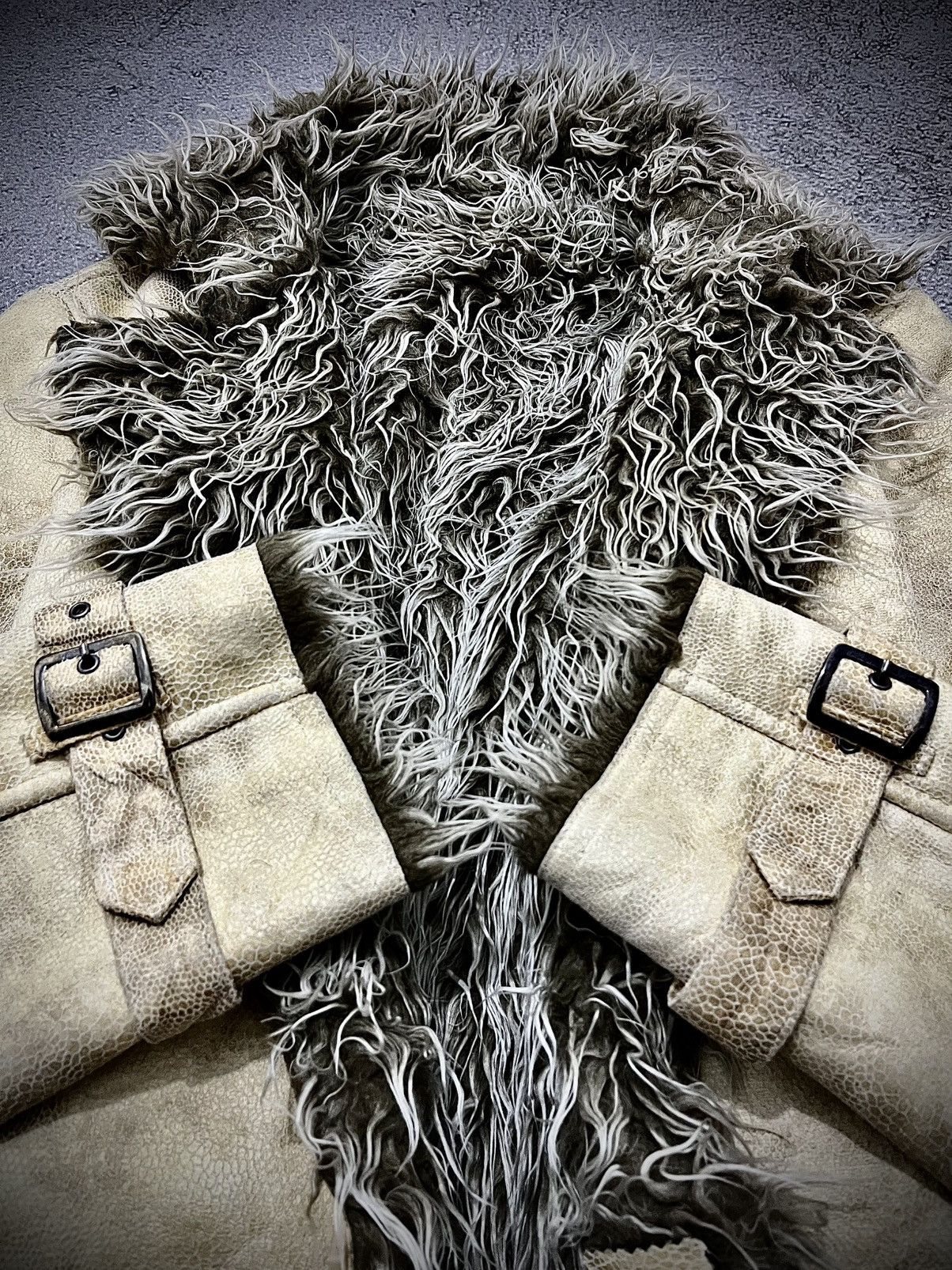 2000s Semantic Design Snake Skin Leather Fur Lined Jacket