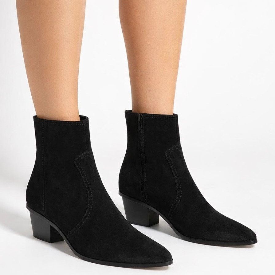 Veronica Beard Veronica Beard Ames Suede Block Heel Ankle Boots Black 8M Size US 8 / IT 38 - 1 Thumbnail