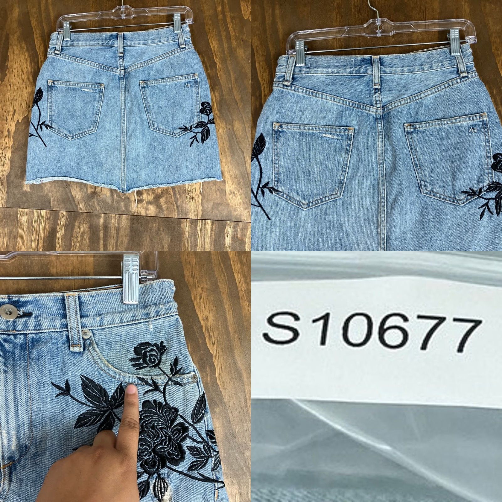 Rag & Bone Rag & Bone Womens Skirt Blue Denim Embroidered Mini Distressed 26 Casual Party/Cocktail Travel Size 26" / US 2 / IT 38 - 8 Thumbnail