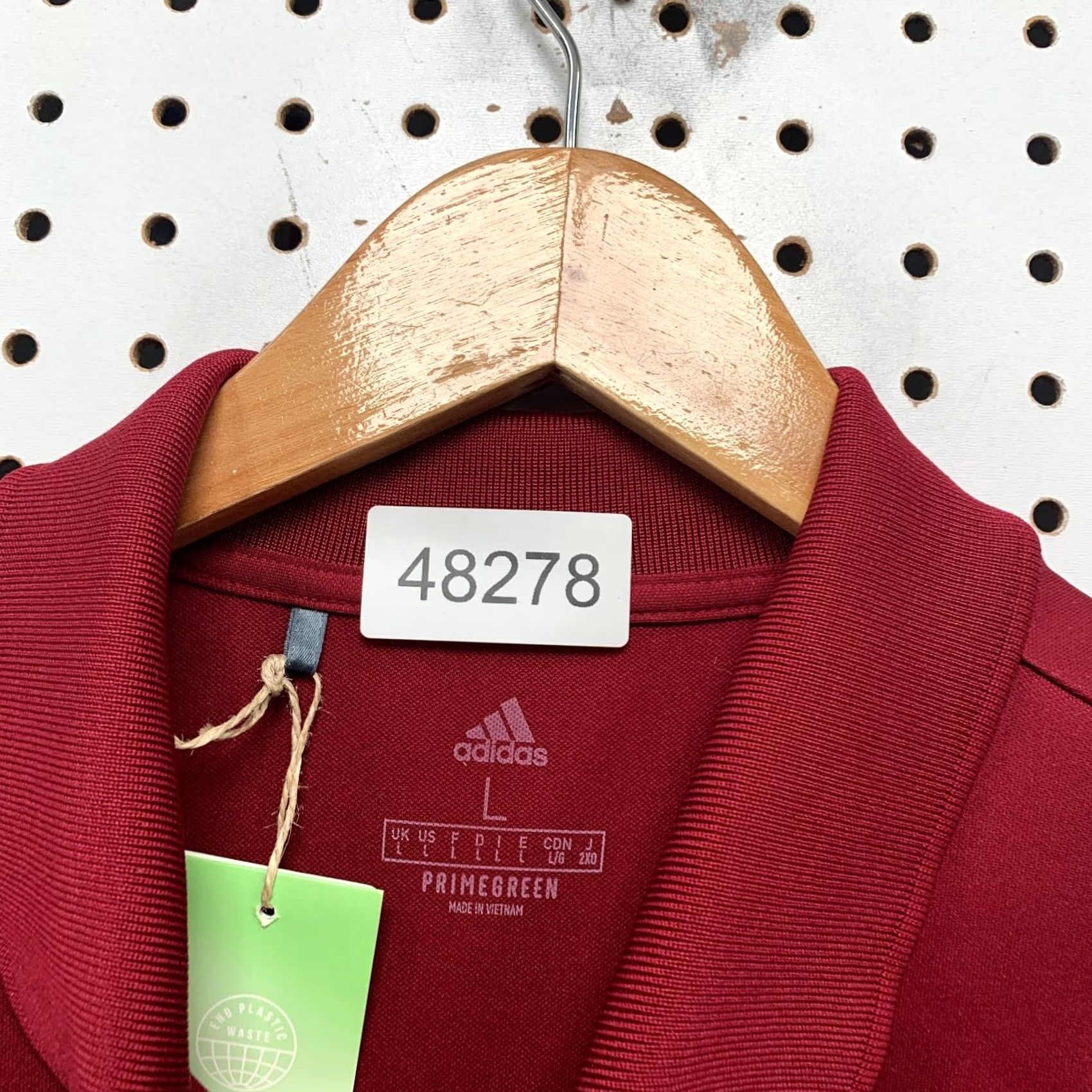 Adidas ADIDAS Polo Shirt Mens Large Red Primegreen Short Sleeve Button Up Polo Mens Red Primegreen Shirt Size US L / EU 52-54 / 3 - 5 Thumbnail