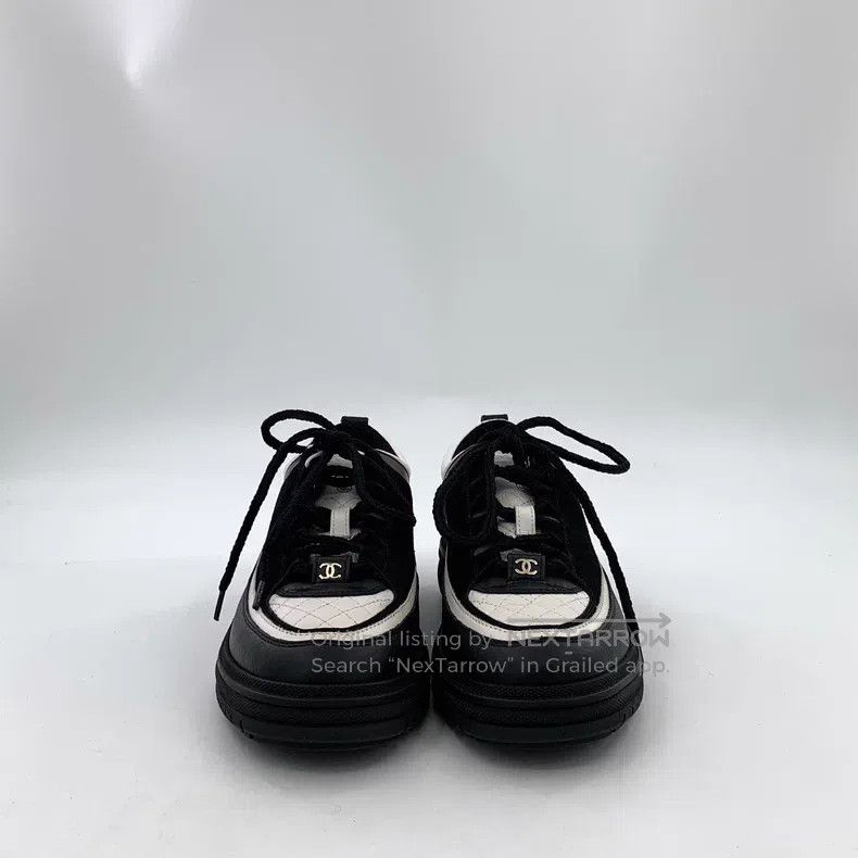 Chanel Chanel 25B Black Cowhide Lace-up Casual Flat Panda Sneaker Size US 5.5 / IT 35.5 - 3 Thumbnail