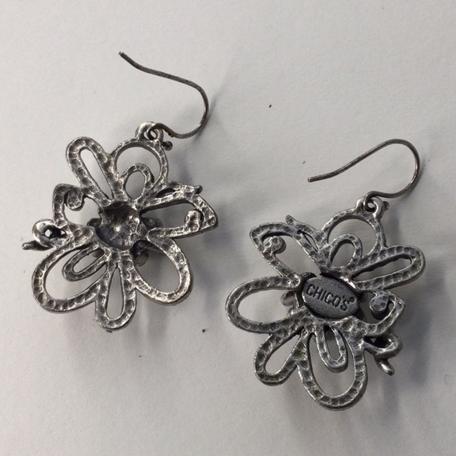 Chicos Chico's Silver & Rhinestone Floral Dangle Drop Earrings Size ONE SIZE - 13 Thumbnail
