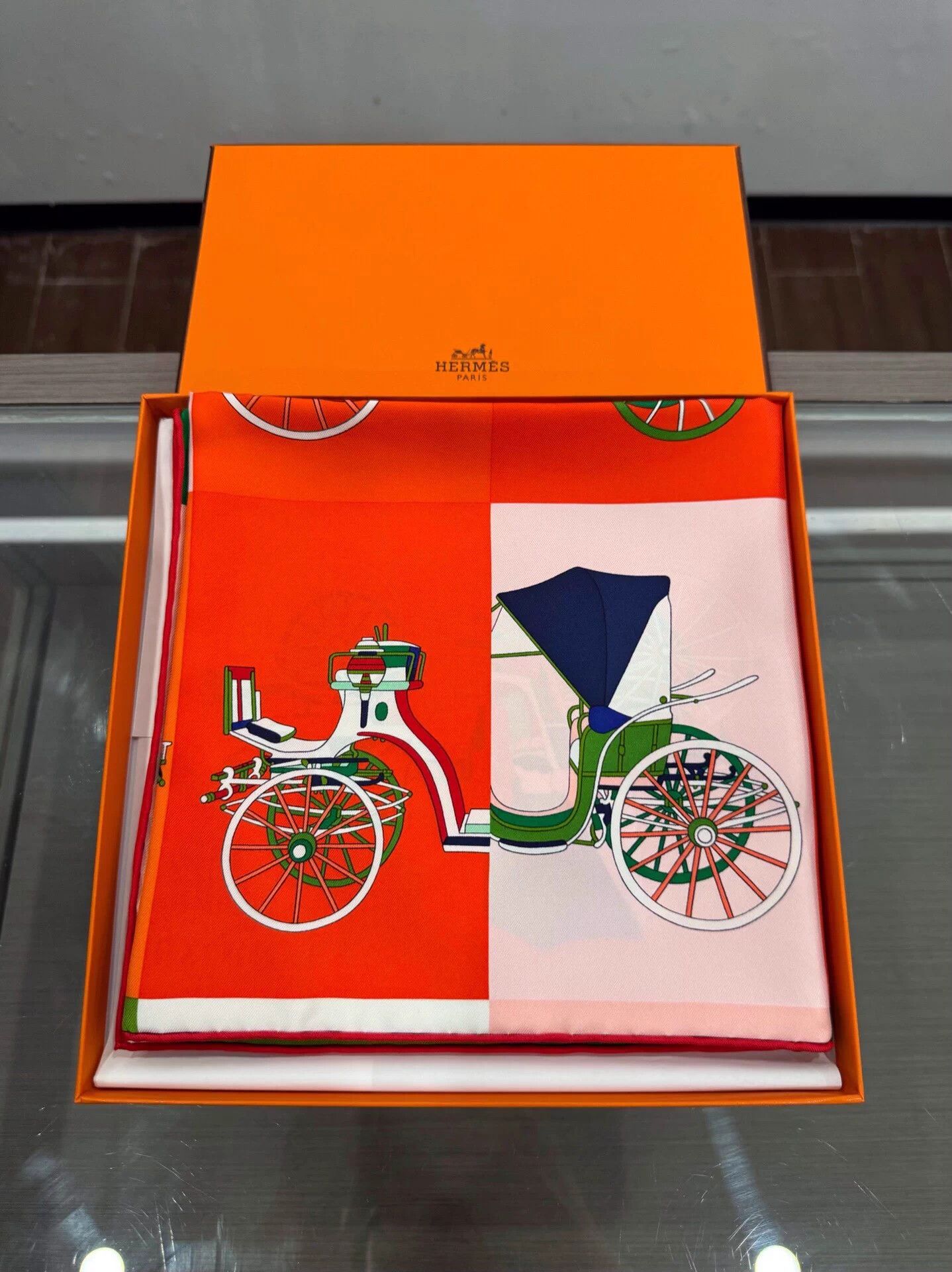 Hermes Hermes Carrousel Orange Silk Scarf New Authentic Size ONE SIZE - 2 Thumbnail
