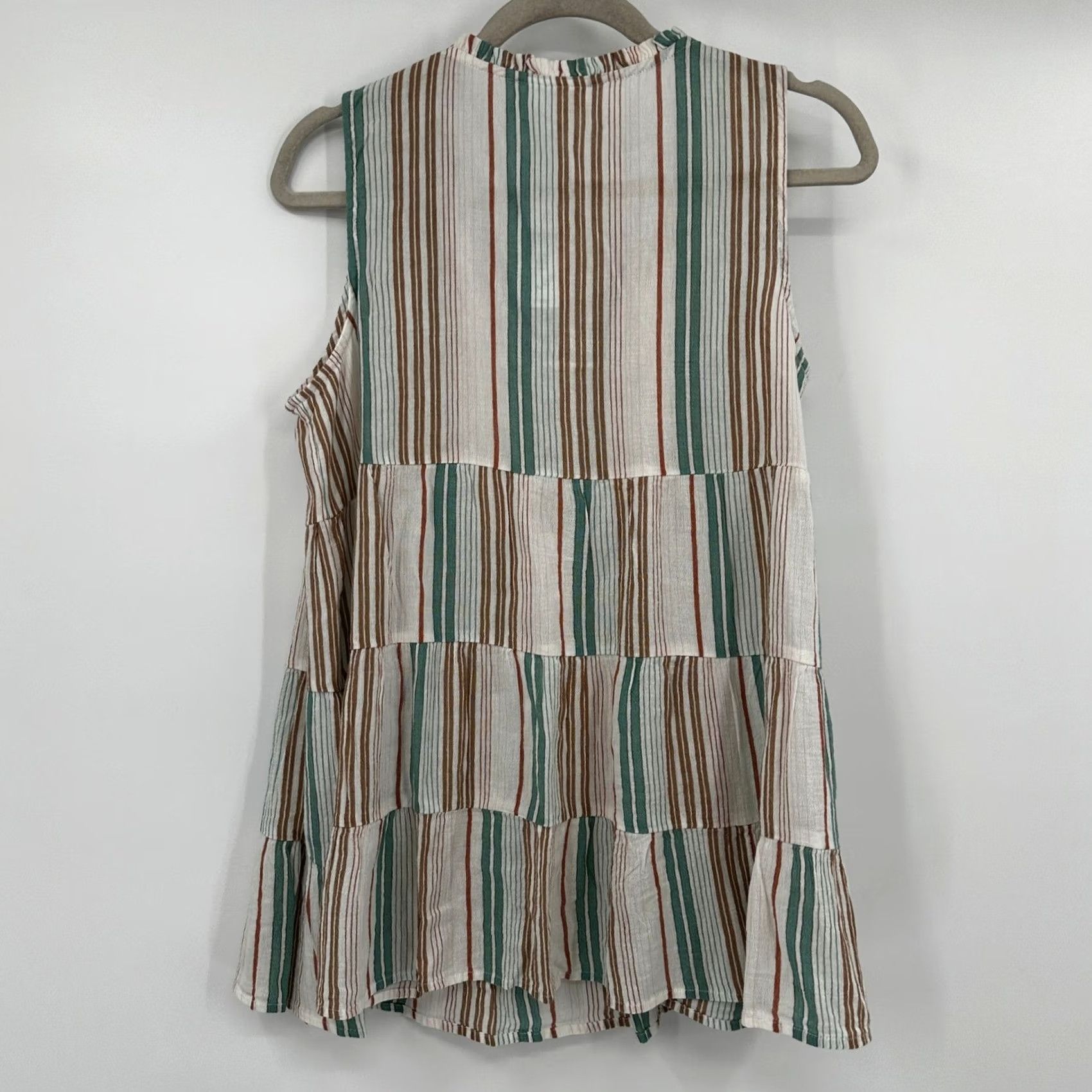 J. Jill J. Jill Tunic Top Sleevless Striped Tiered Petite Cream Multicolor Breezy Relaxed V-Neck Tassel Ruffle Summer Beach Casual Womens Size M / US 6-8 / IT 42-44 - 6 Thumbnail