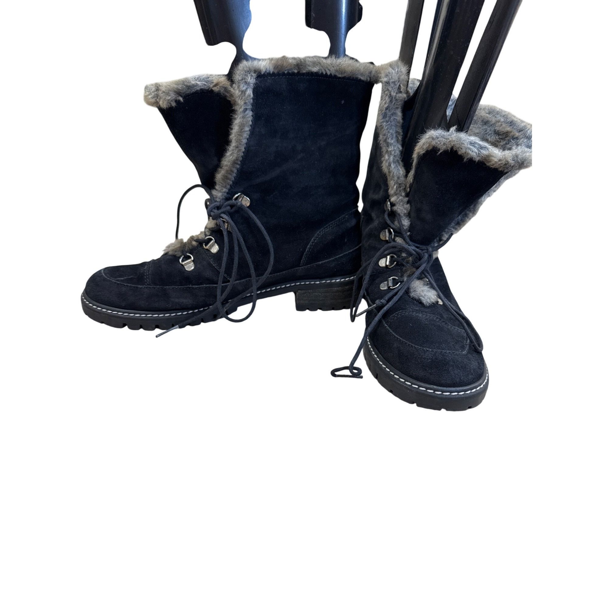 Stuart Weitzman Stuart Weitzman Womens Black Suede Fur-Lined Boots Size 8.5M Size US 8.5 / IT 38.5 - 2 Thumbnail