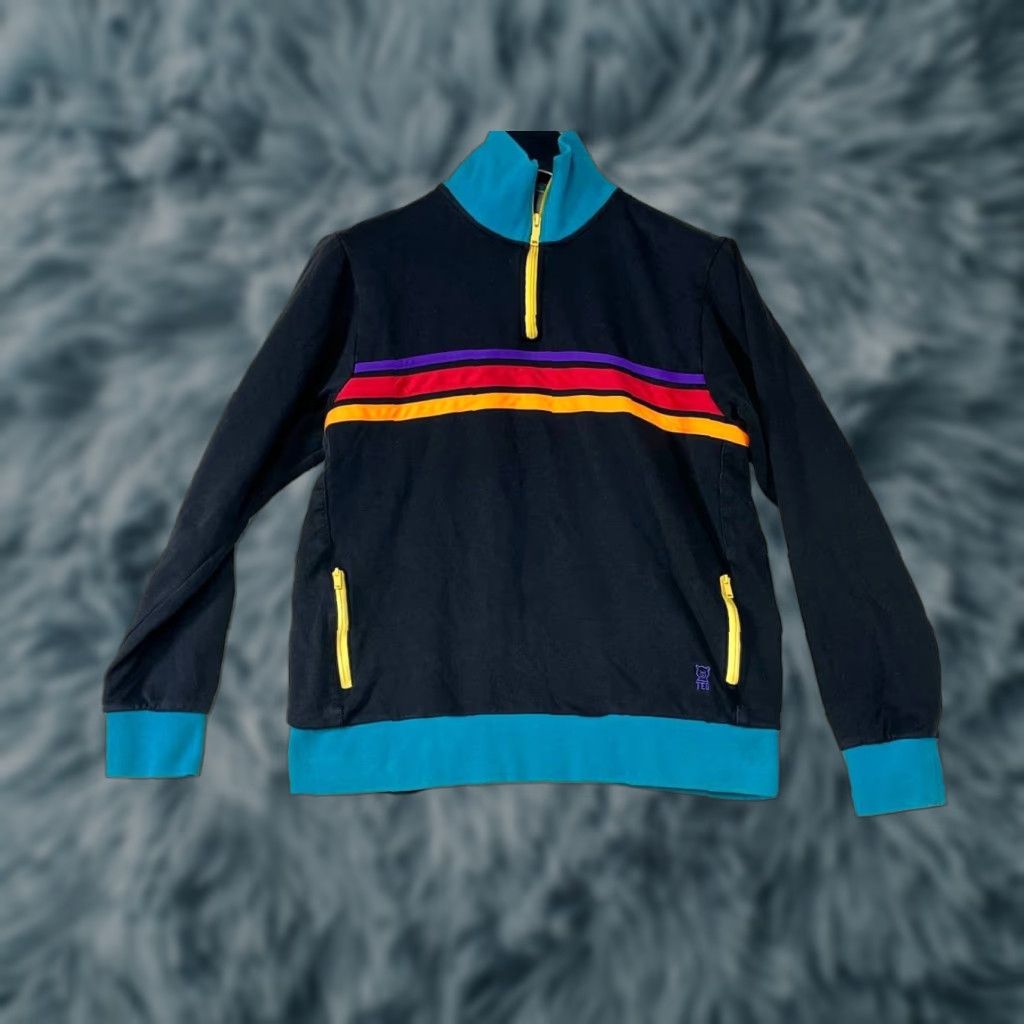 Teddy Fresh Teddy Fresh Sweatshirt Collared Zip Rainbow Stripe Multicolor 1/4 Zip Heavyweight Knit Cotton Y2K Streetwear Men M Size US M / EU 48-50 / 2 - 1 Thumbnail