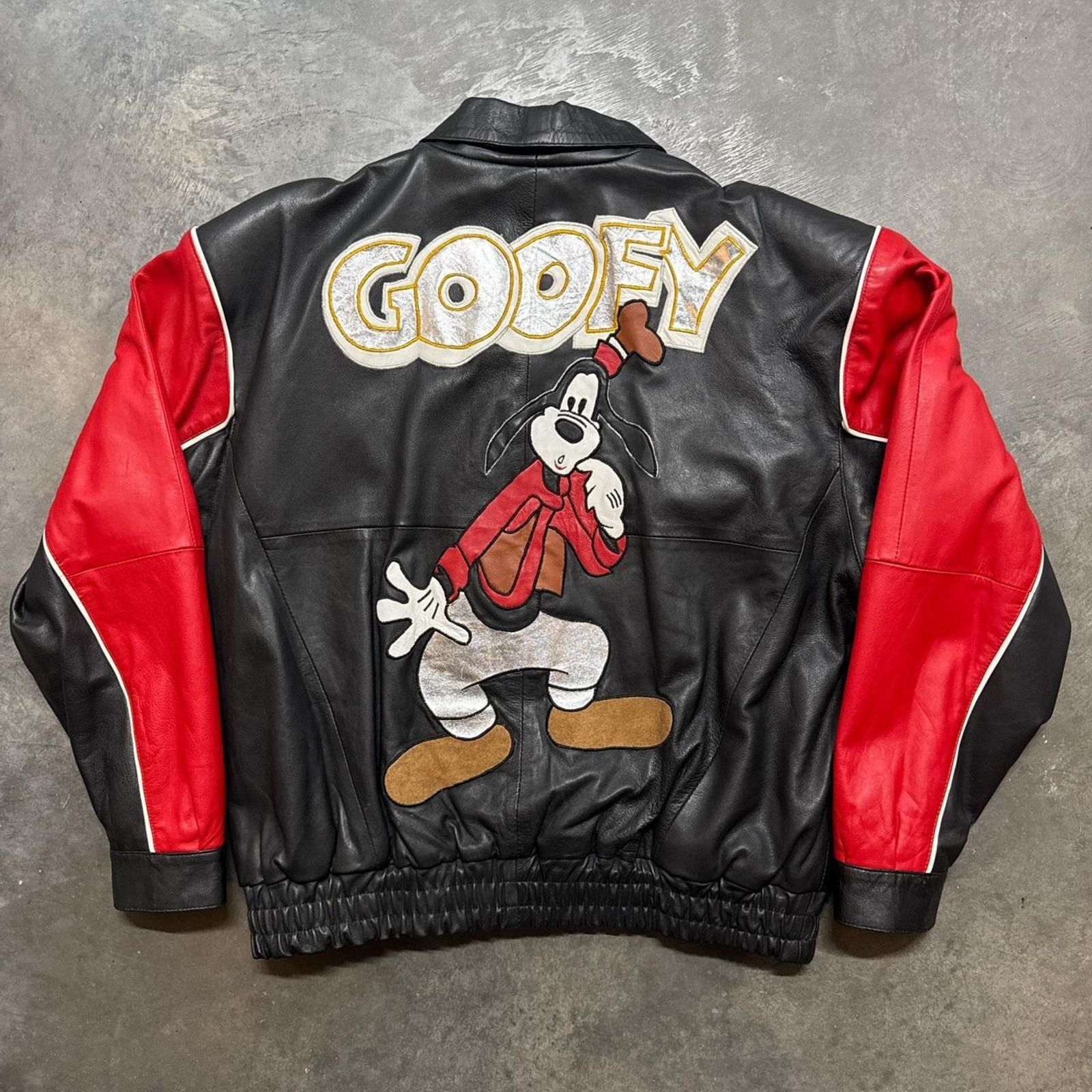 Disney × Vintage Vintage 90s Goofy Disney Lamb Leather Jacket Size US XL / EU 56 / 4 - 1 Thumbnail