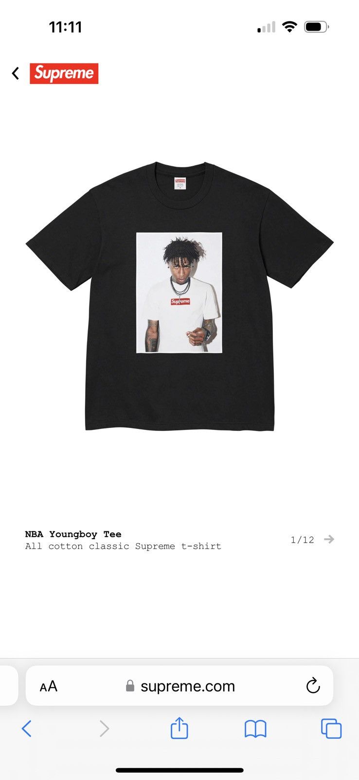 Supreme Supreme NBA Youngboy Photo Tee Black M | Grailed