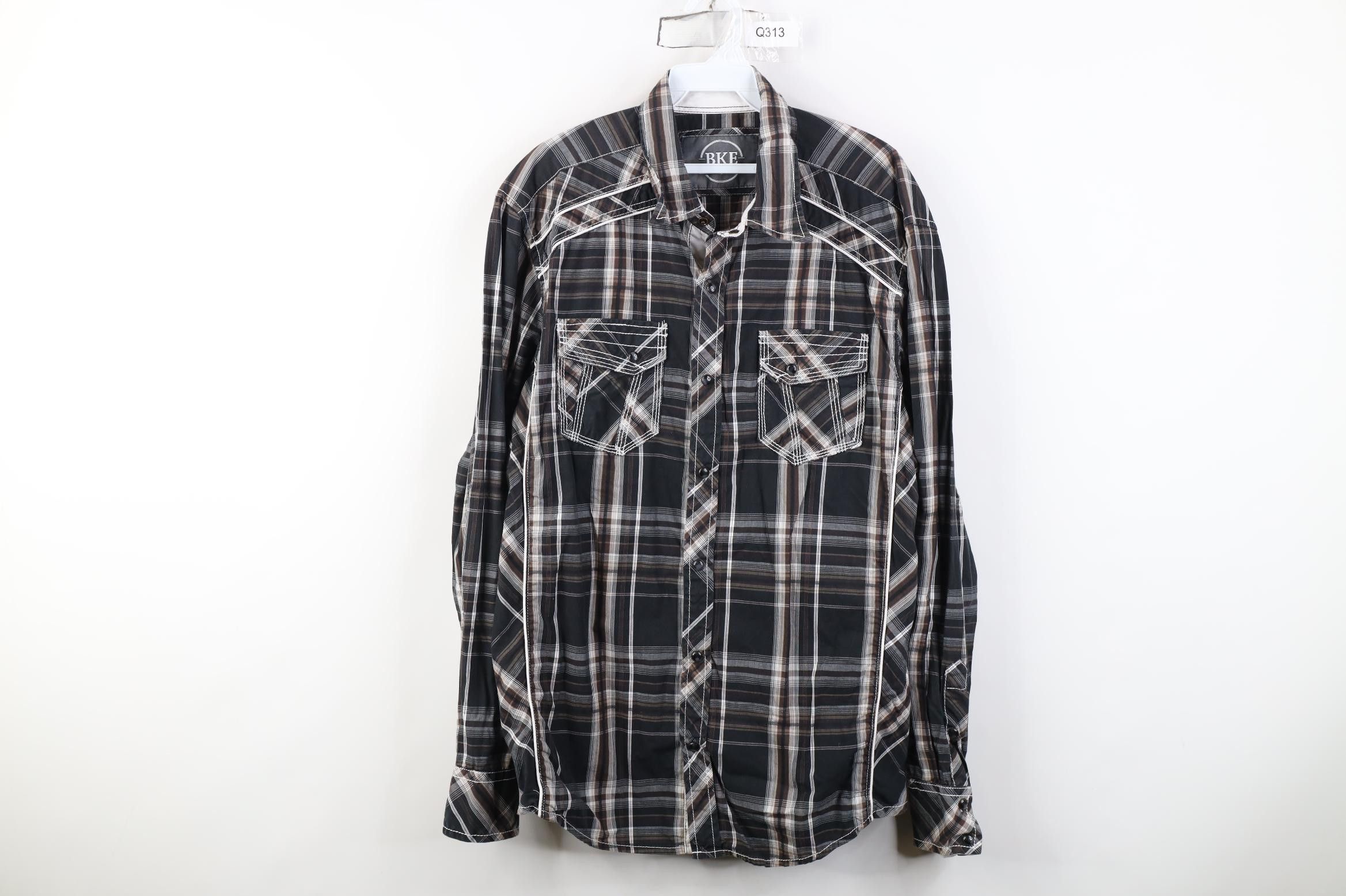 Vintage Buckle BKE Athletic Stitch Snap Button Collared Shirt Plaid Size US L / EU 52-54 / 3 - 1 Thumbnail